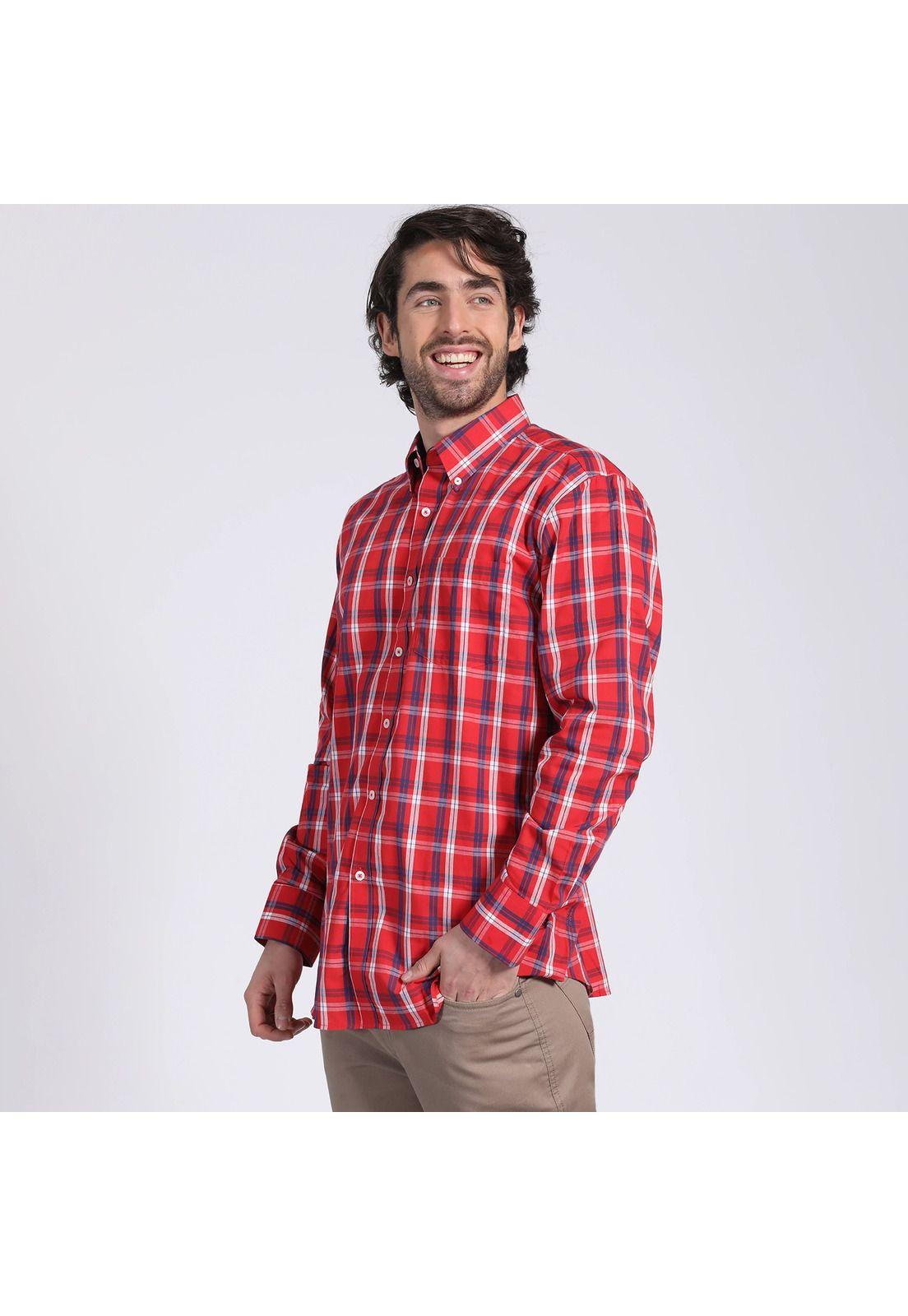 Camisa Manga Larga Fantasía Premium Regular Fit Botón Cuello Rojo-2