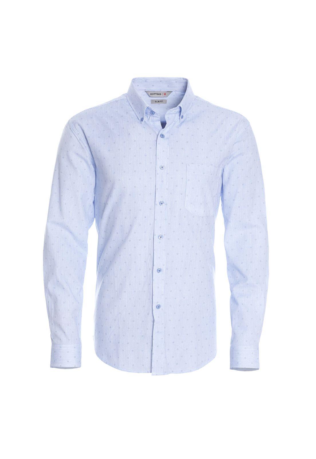 Camisa Manga Larga Fantasía Estampada Slim Fit Botón Cuello Celeste-0