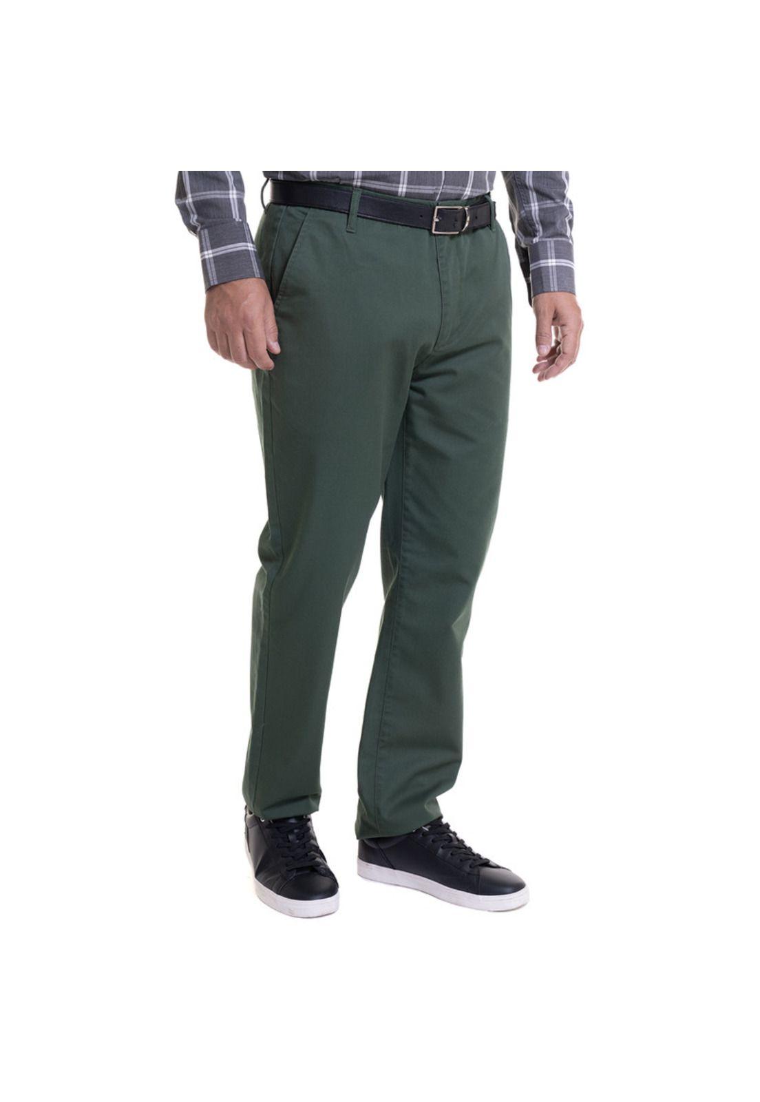 Pantalón Frente Plano Verde Musgo-0