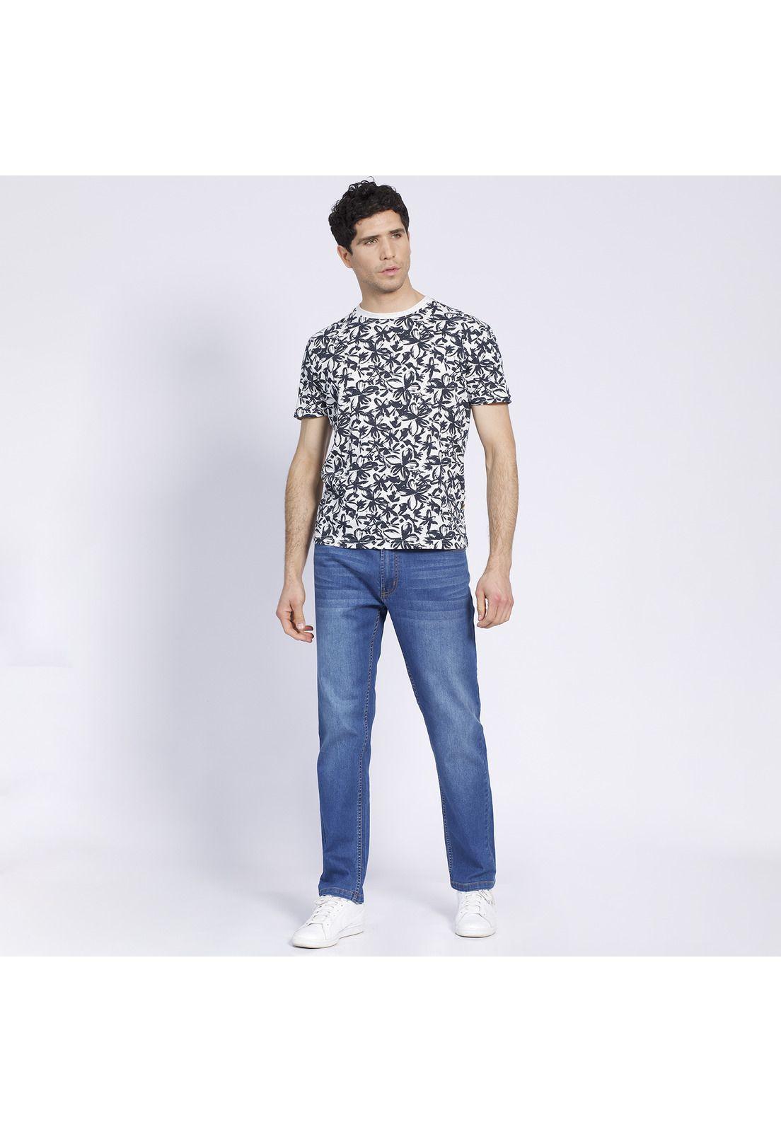 Polera Manga Corta Slub Estampada Denim-0