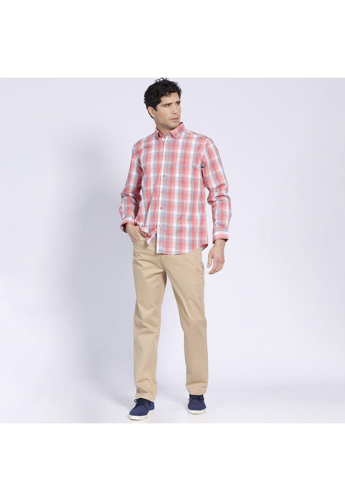 Camisa Manga Larga Trevira Fantasía Regular Fit Botón Cuello Palo rosa-0