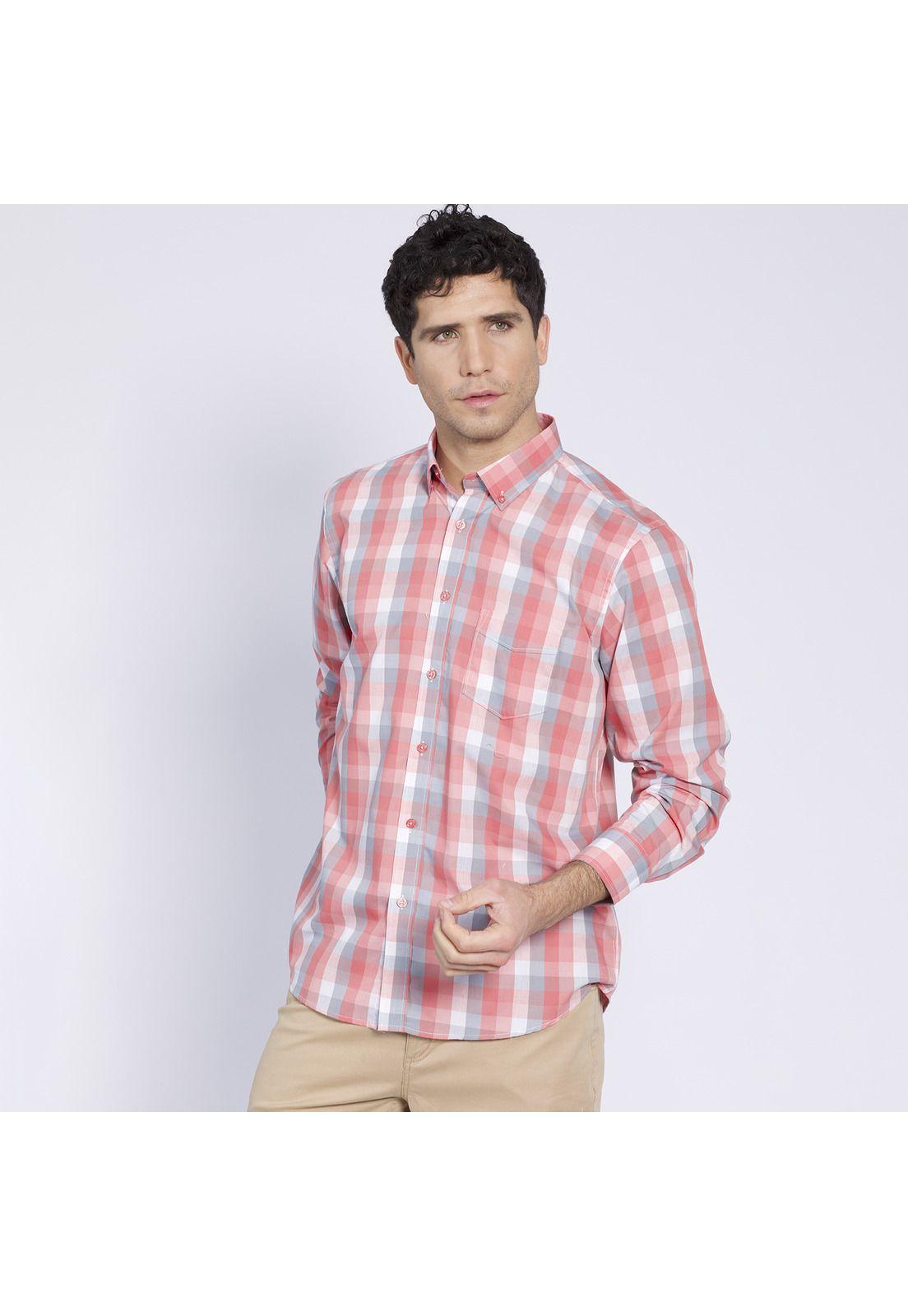 Camisa Manga Larga Trevira Fantasía Regular Fit Botón Cuello Palo rosa-1