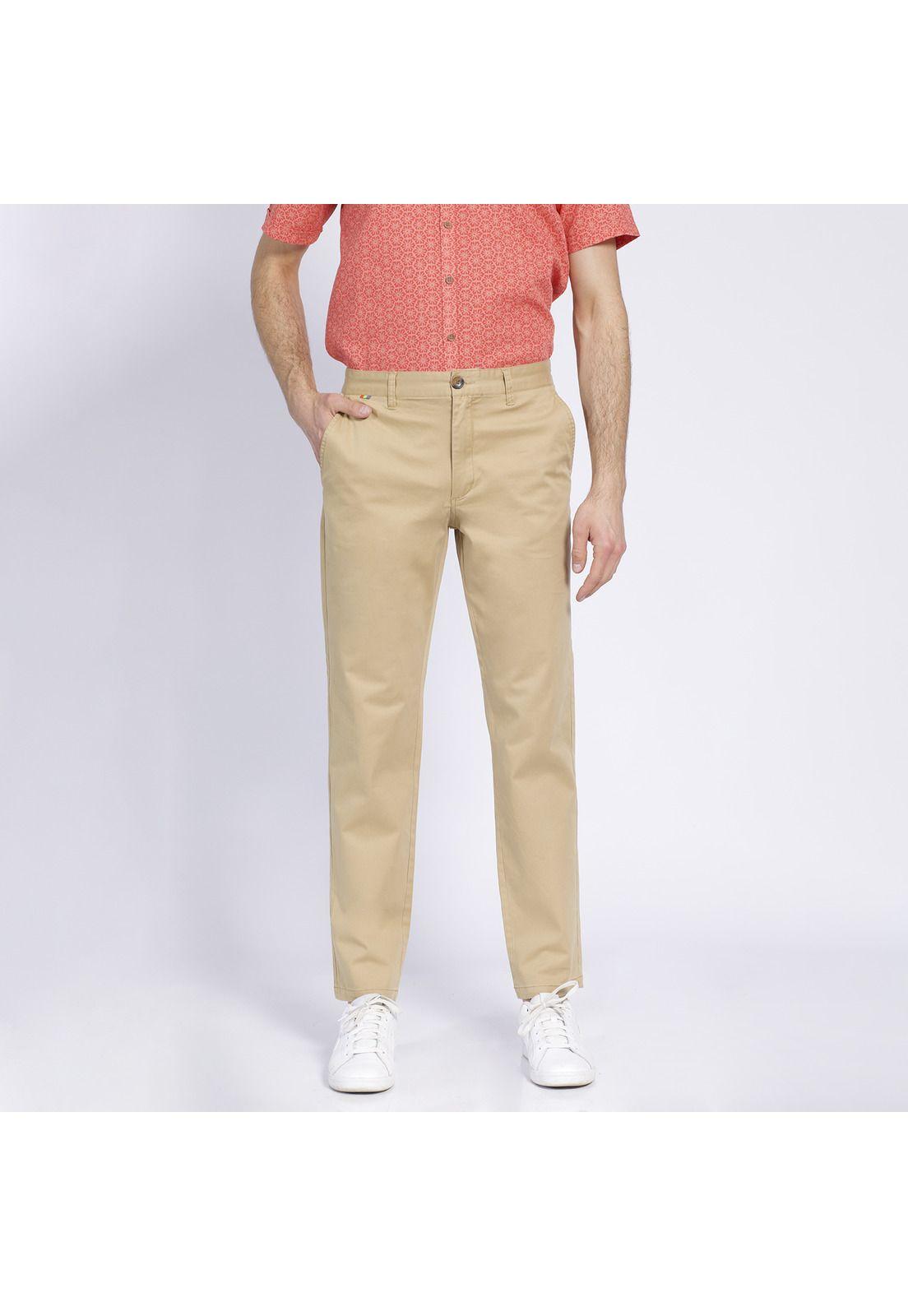 Pantalón Hombre Frente Plano Slim Fit Spandex Beige-1