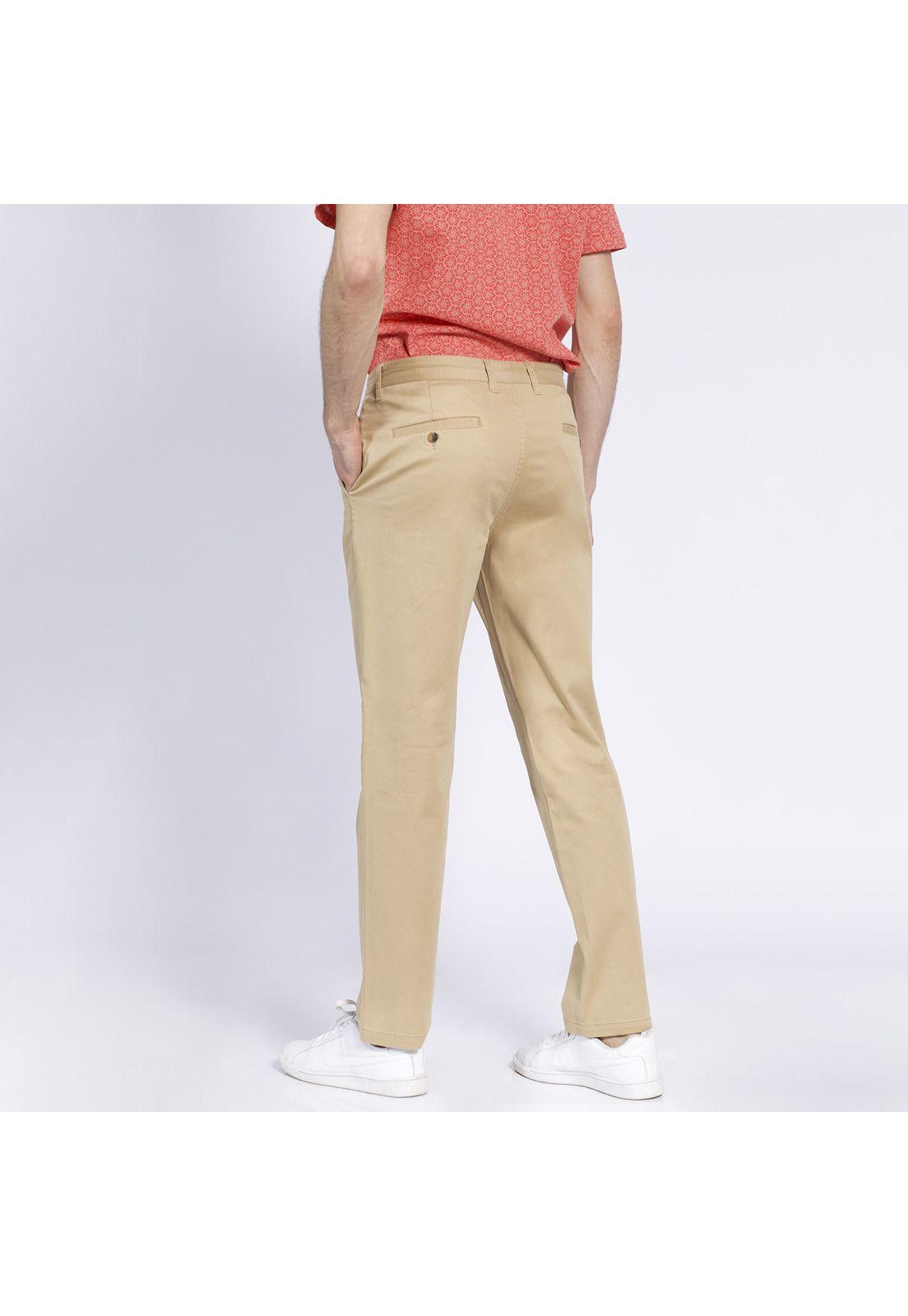 Pantalón Hombre Frente Plano Slim Fit Spandex Beige-2