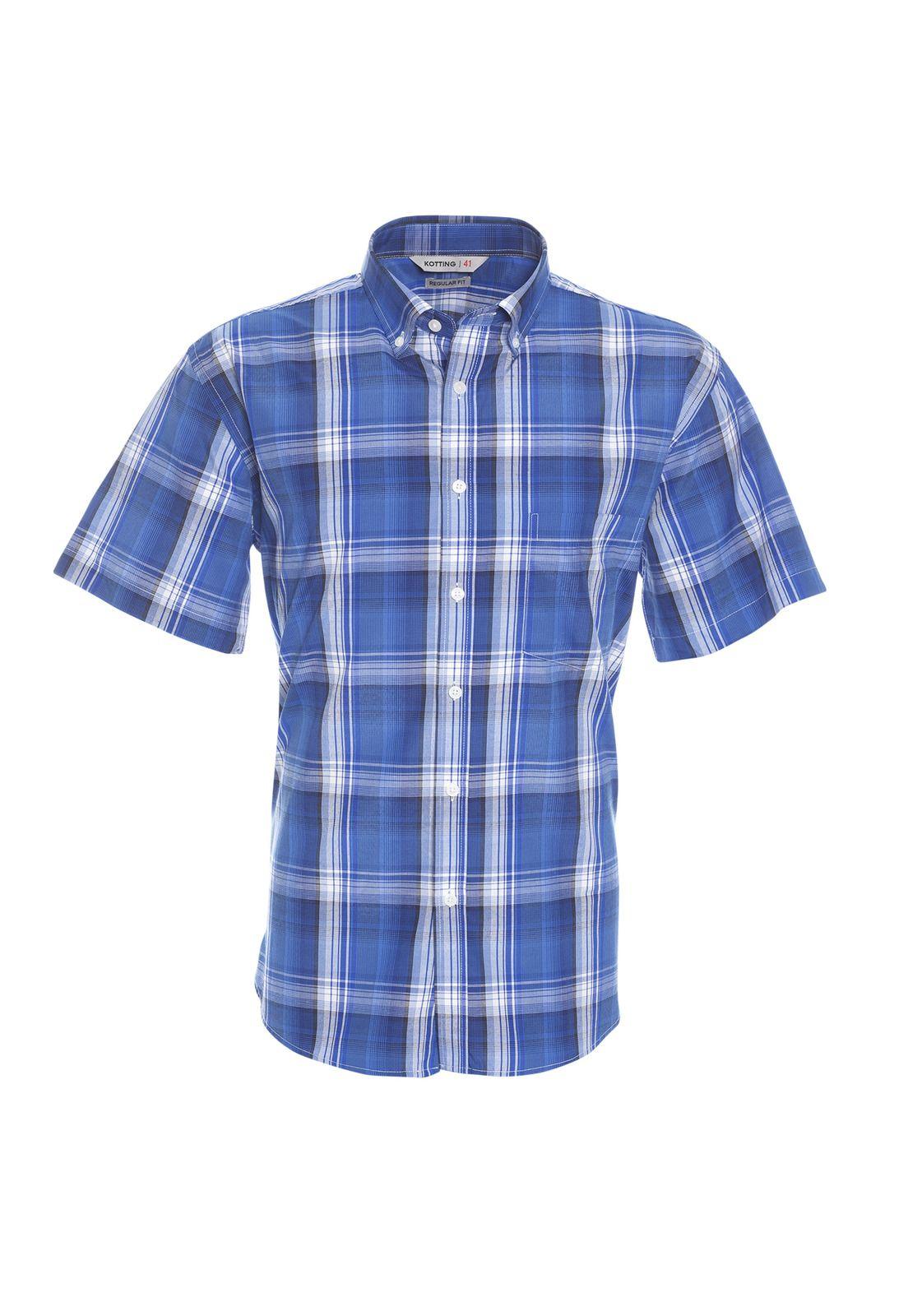 Camisa Manga Corta Fantasía Clásica Botón Cuello Regular Fit Botón Cuello Azul-0