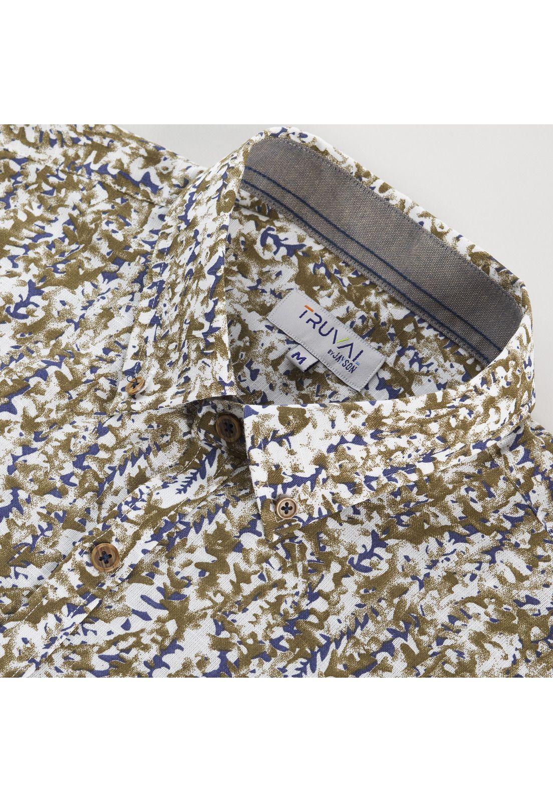 Camisa Manga Corta Estampada Diseño Slim Fit Botón Cuello Café-3