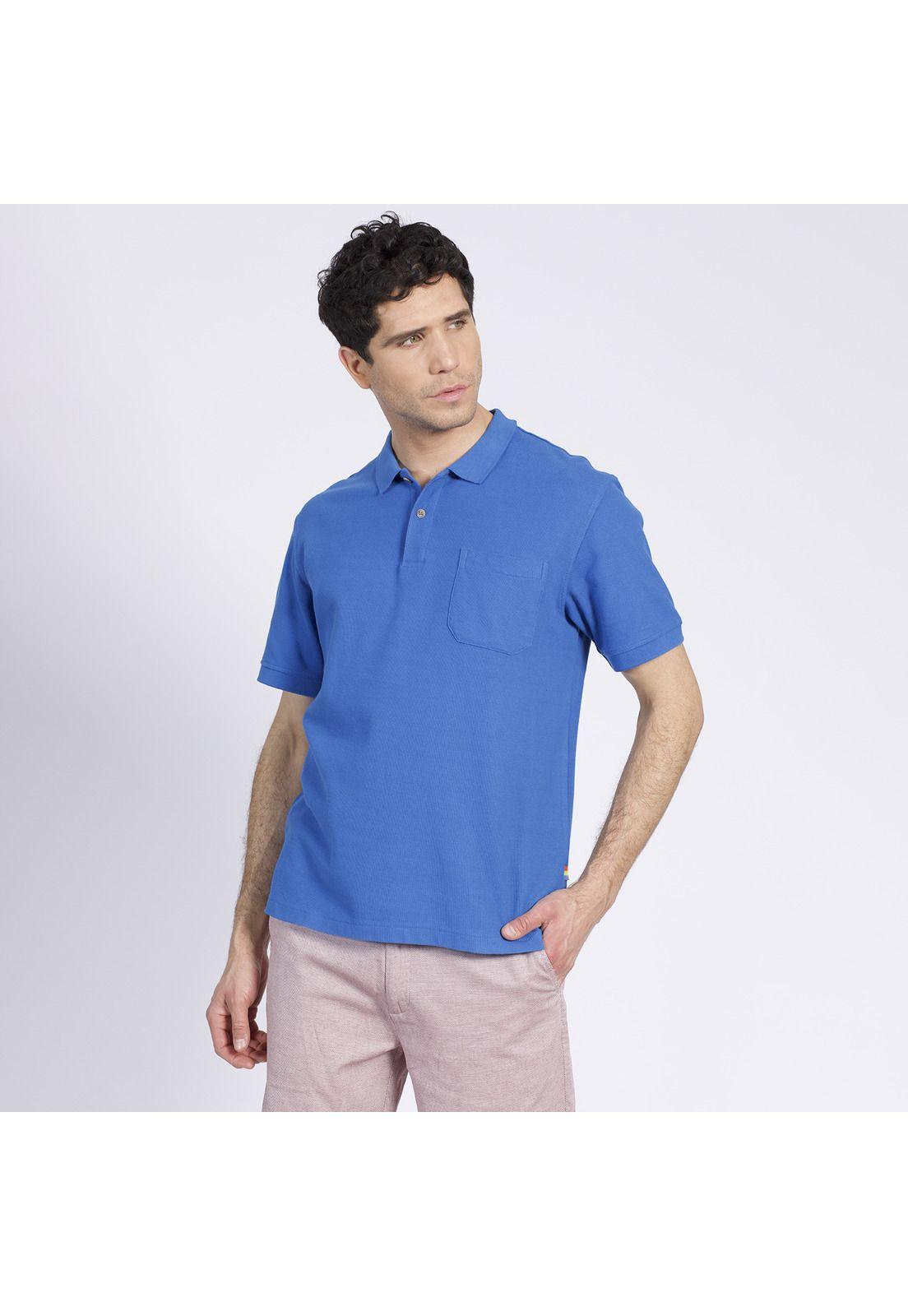 Polera Manga Corta Pique Lisa Azul-1