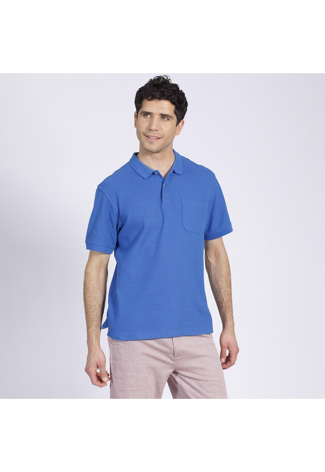 Polera Manga Corta Pique Lisa Azul-2