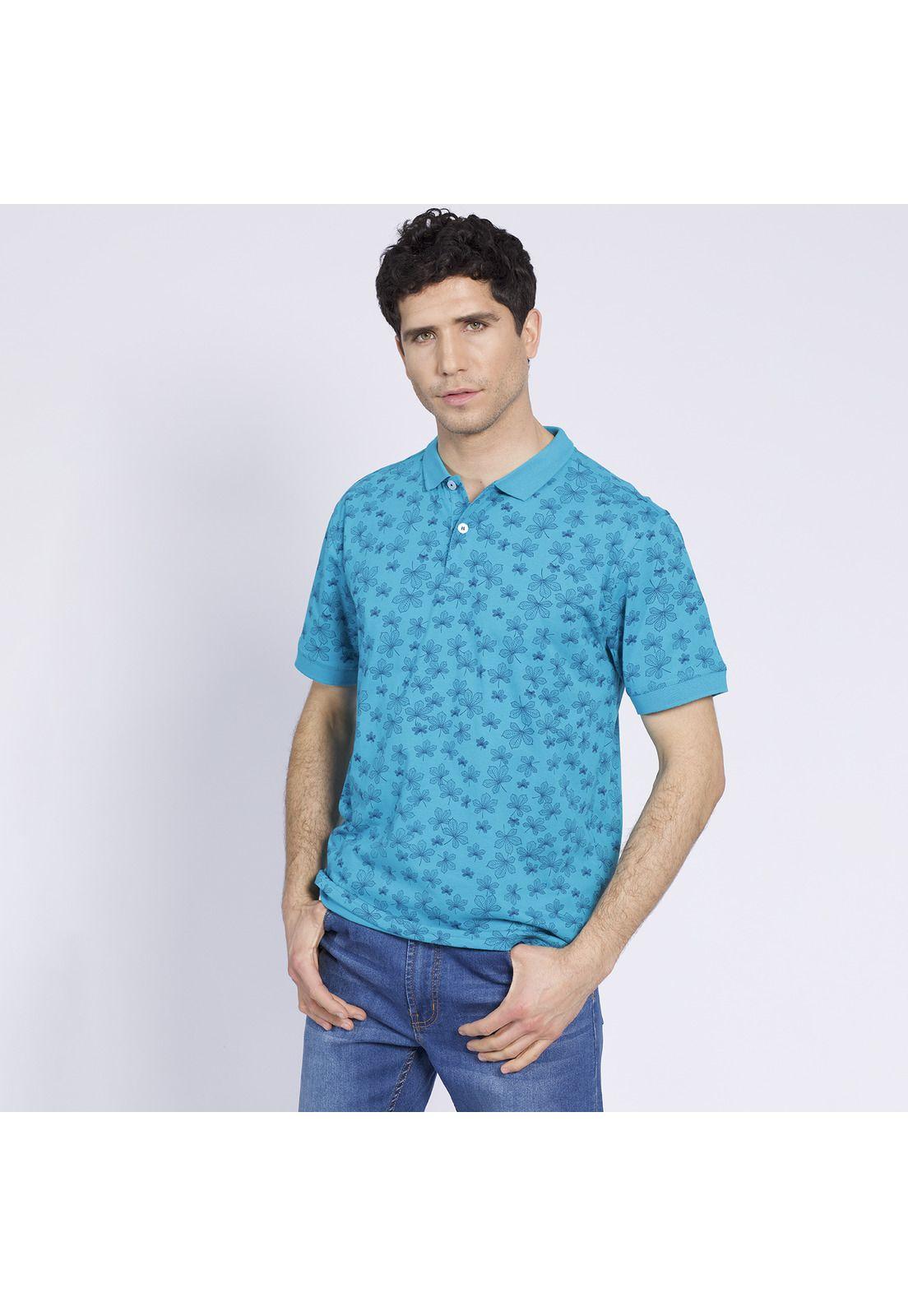 Polera Manga Corta Jersey Estampada Turquesa-1