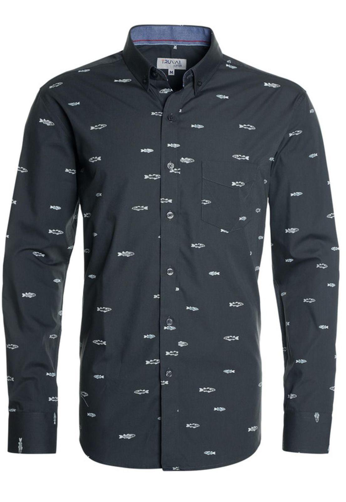 Camisa Trevira Estampada Azul Marino-3
