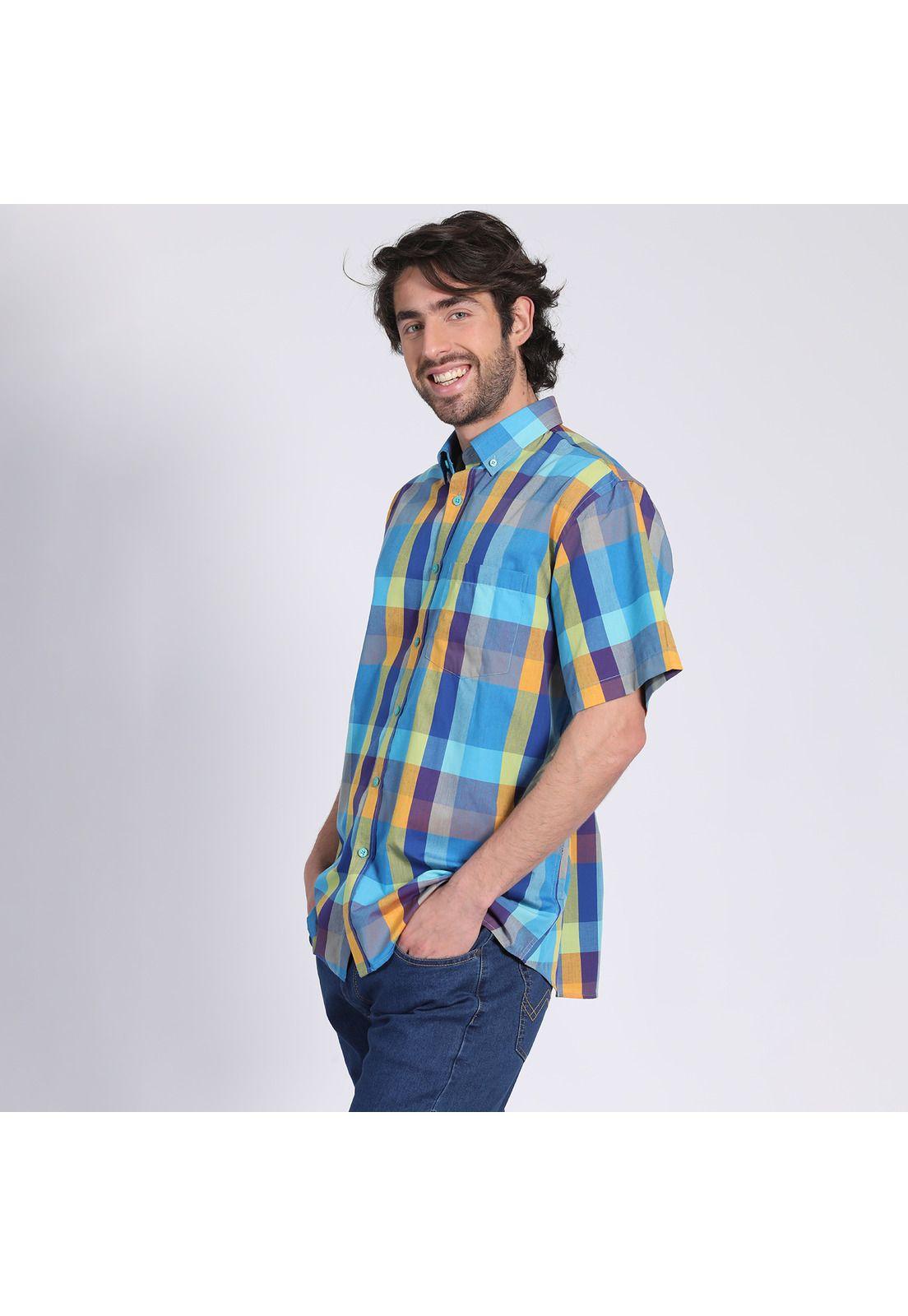 Camisa Manga Corta Fantasía Premium Botón Cuello Regular Fit Botón Cuello Celeste-2