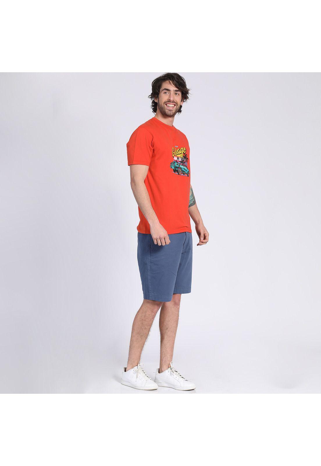 Polera Manga Corta Jersey Estampada Cuello Redondo Rojo-0