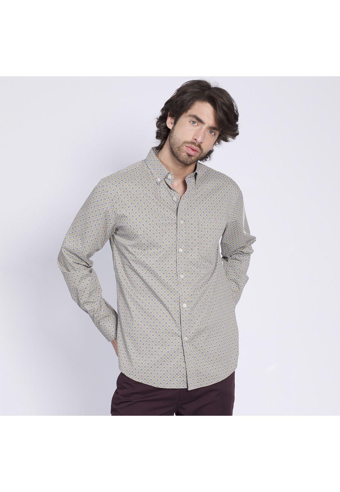 Camisa Manga Larga Sport Estampada Slim Fit Spandex Gris-2