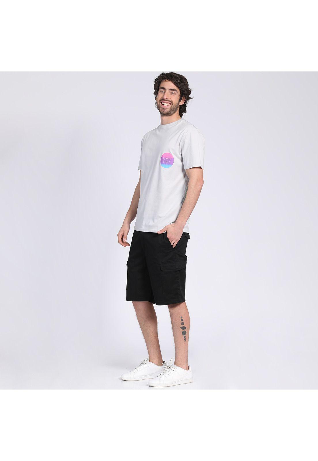 Polera Manga Corta Jersey Estampada Cuello Redondo Gris-0