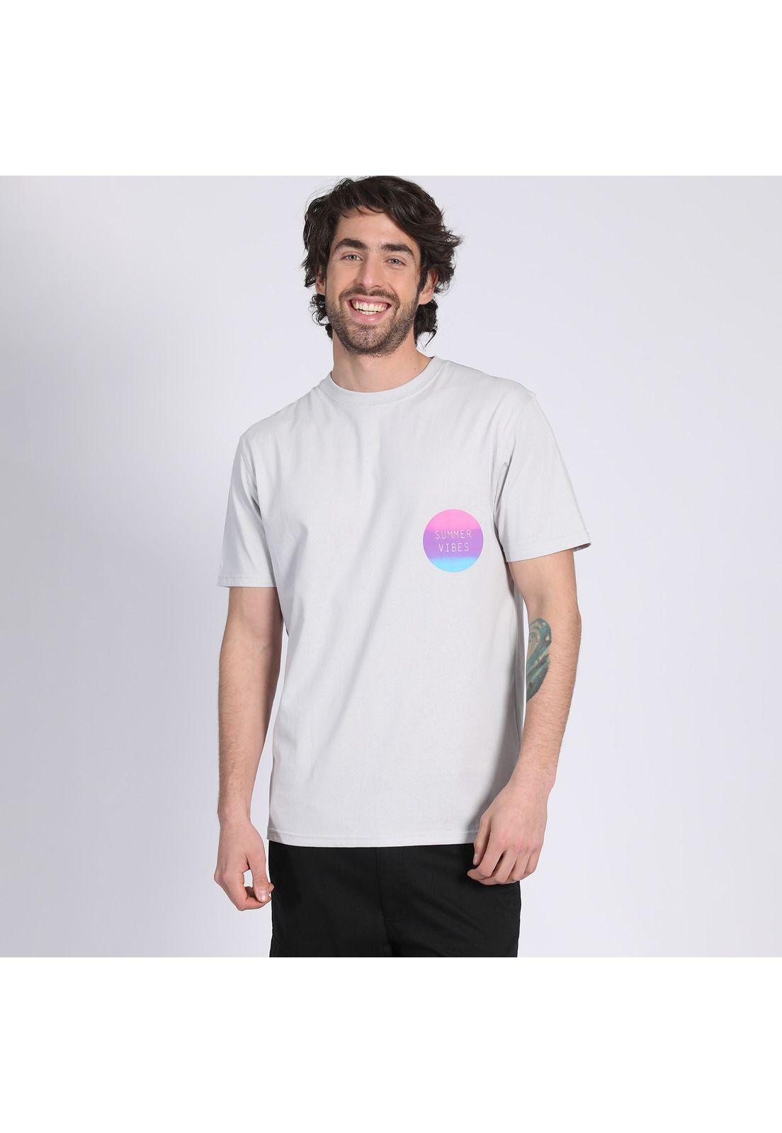 Polera Manga Corta Jersey Estampada Cuello Redondo Gris-1