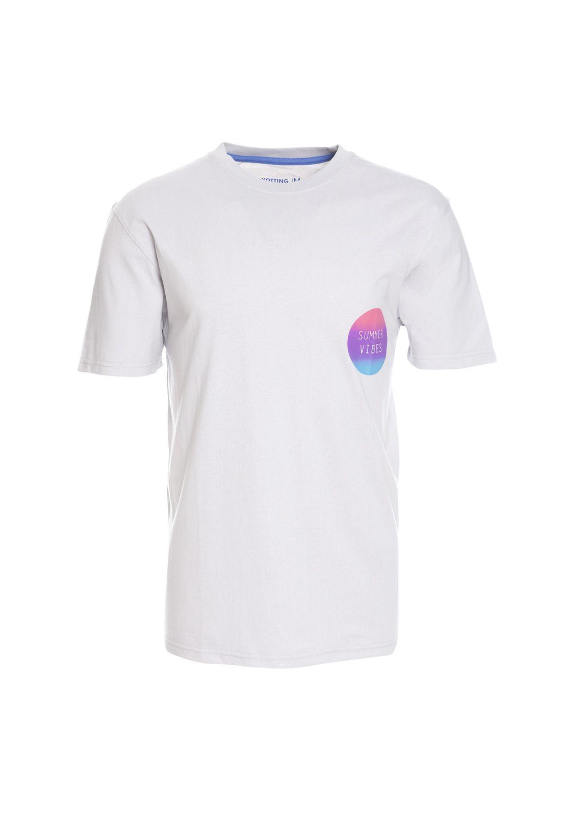 Polera Manga Corta Jersey Estampada Cuello Redondo Gris-3