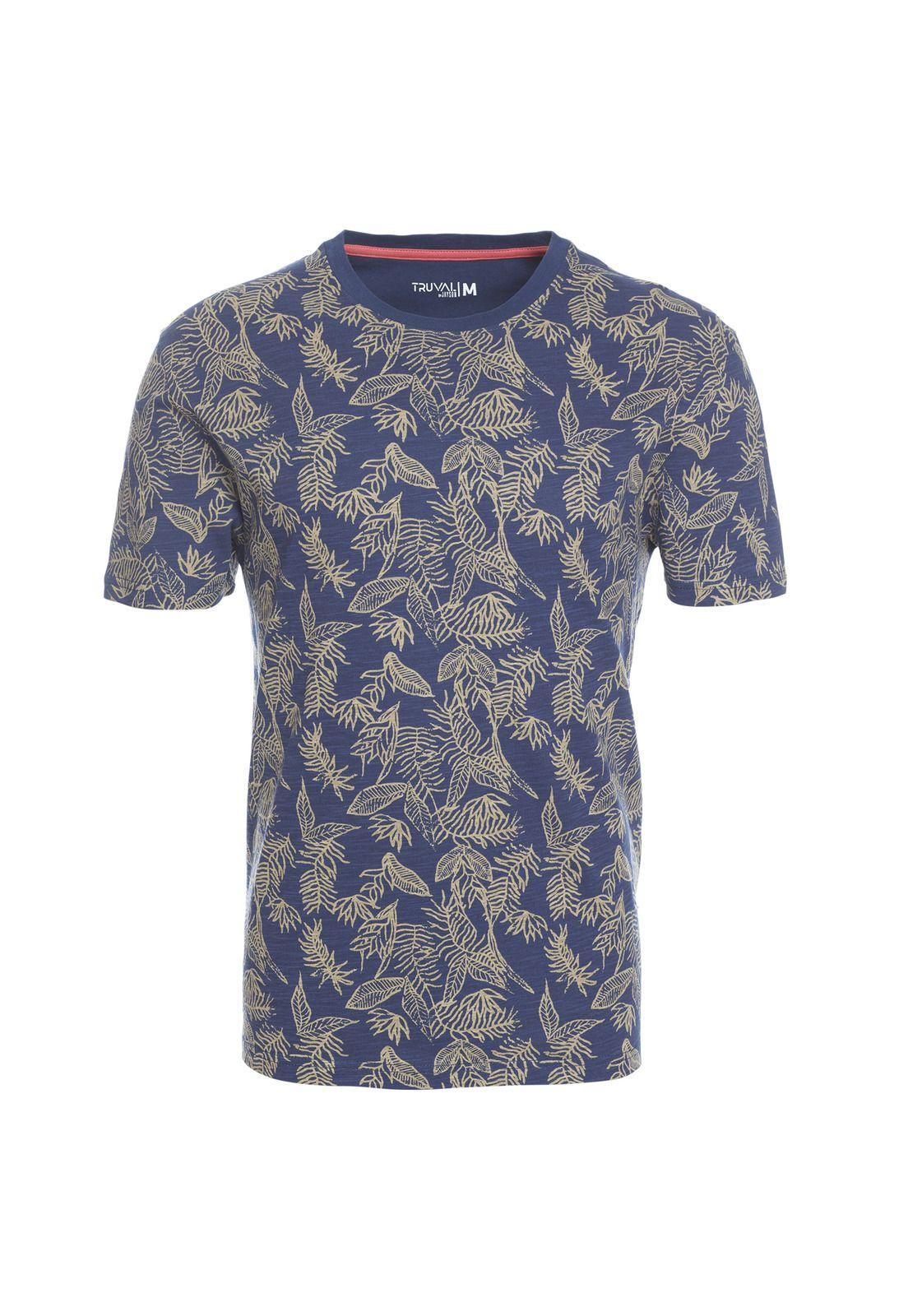 Polera Manga Corta Slub Estampada Azul-3