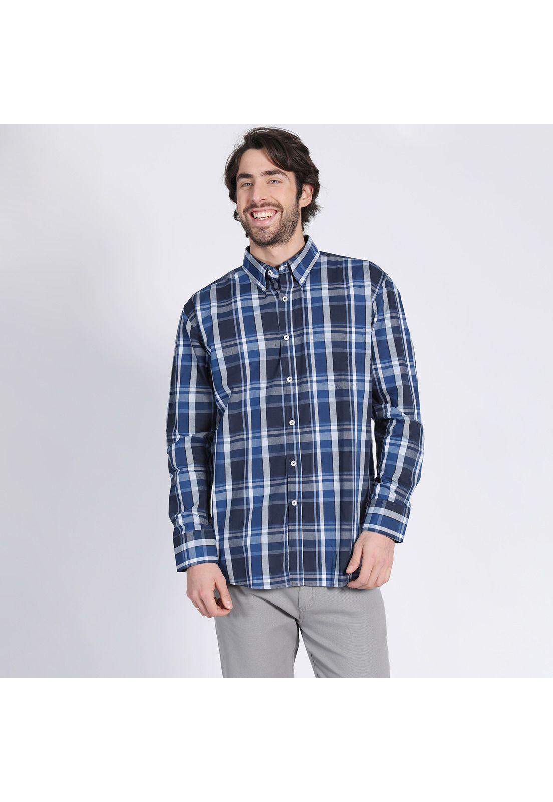 Camisa Manga Larga Fantasía Premium Regular Fit Botón Cuello Azul marino-1