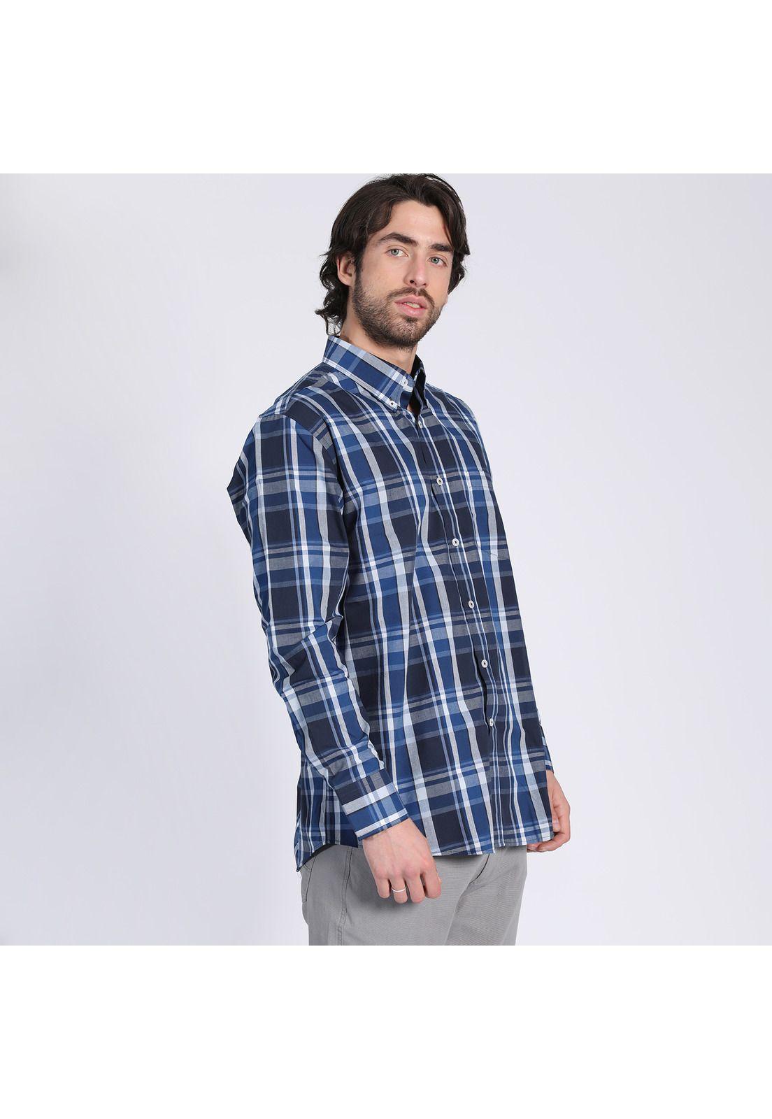 Camisa Manga Larga Fantasía Premium Regular Fit Botón Cuello Azul marino-2