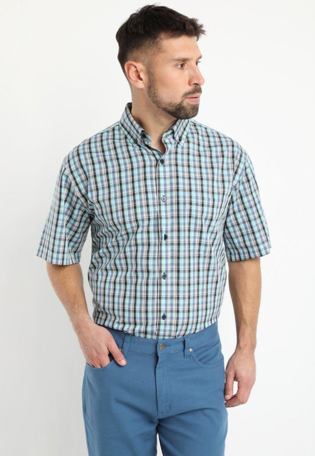 Camisa Fantasia Premium Manga Corta Boton Cuello Azul Marino-1