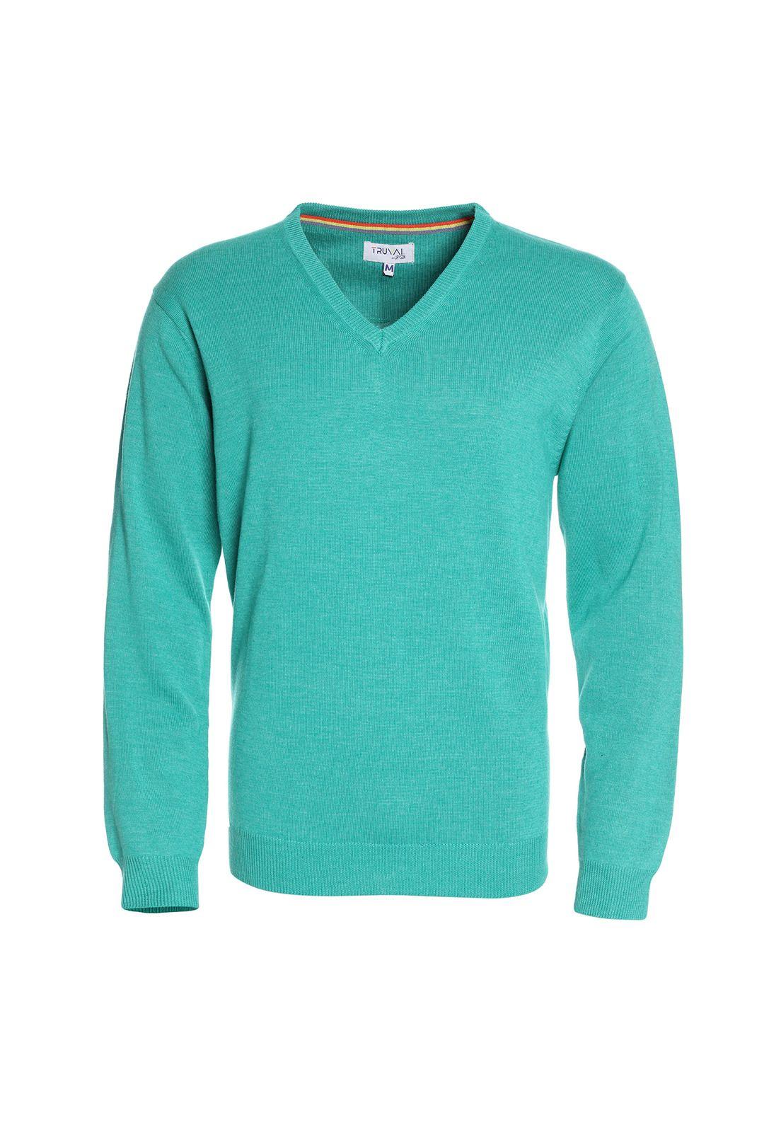 Sweater Cuello V Turquesa-0