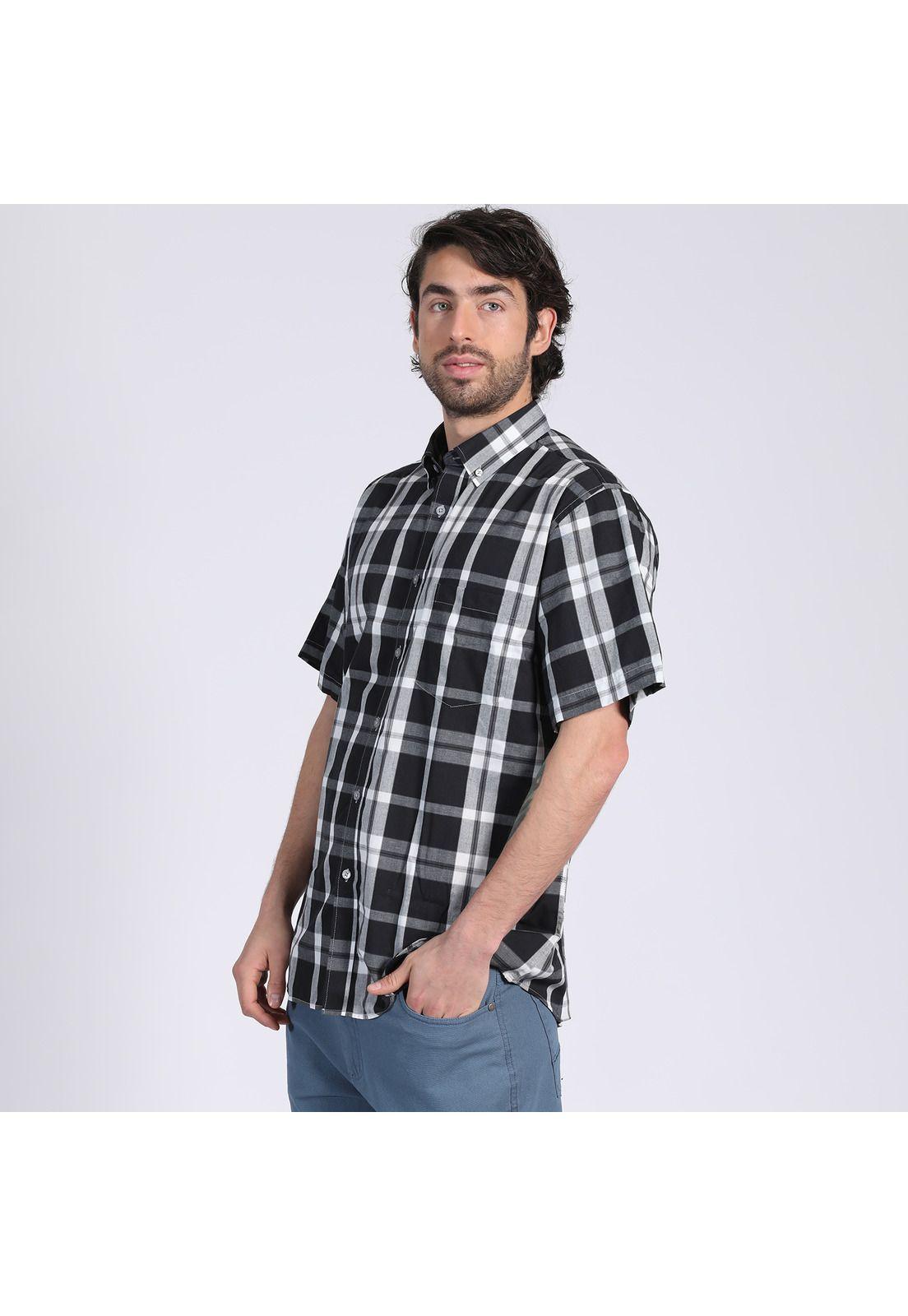 Camisa Manga Corta Fantasía Premium Botón Cuello Regular Fit Botón Cuello Gris oscuro-0