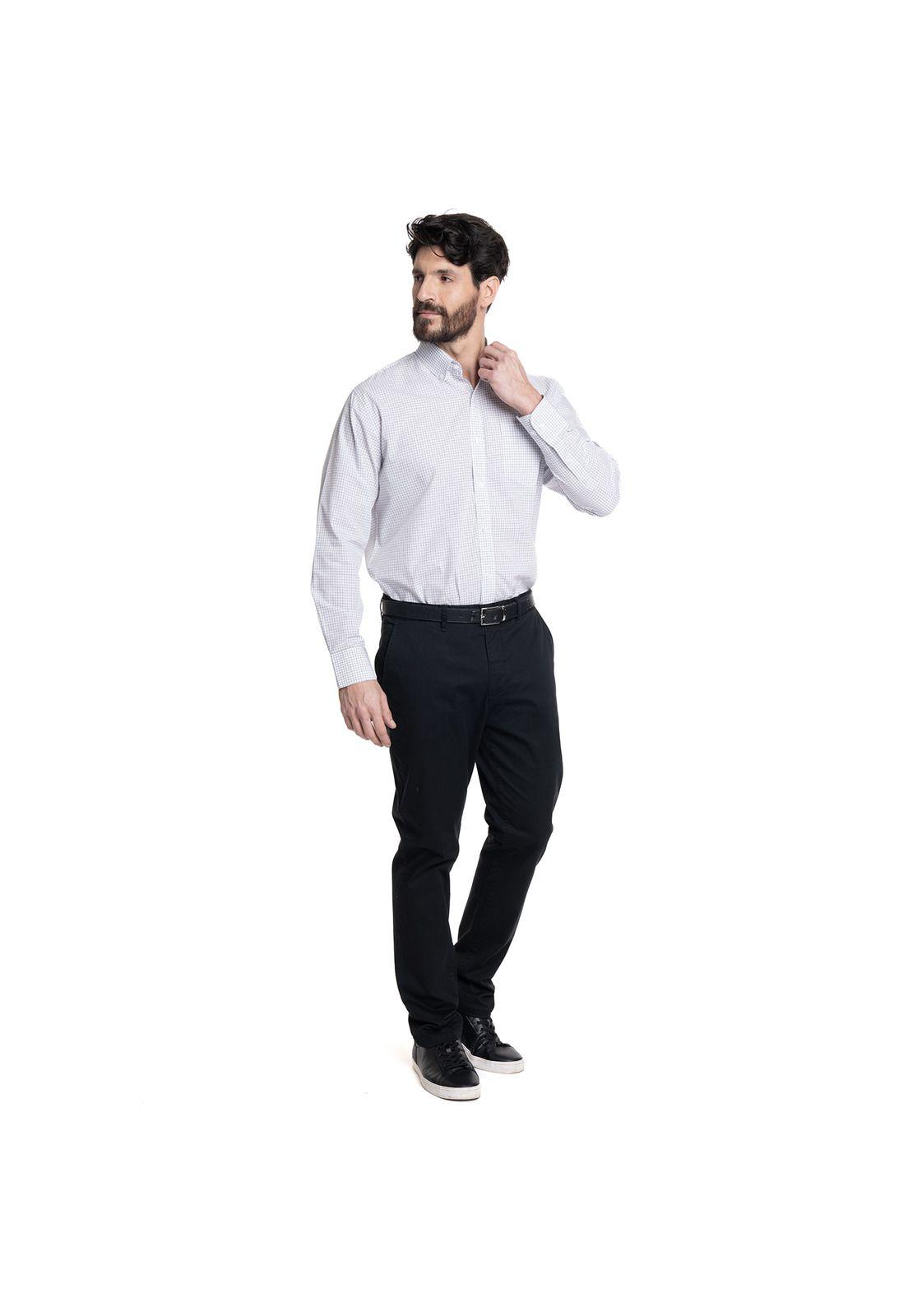 CAMISA HOMBRE CUELLO SEMI ITALIANO BOLSILLO PECHO CUADRO CLÁSICO-3