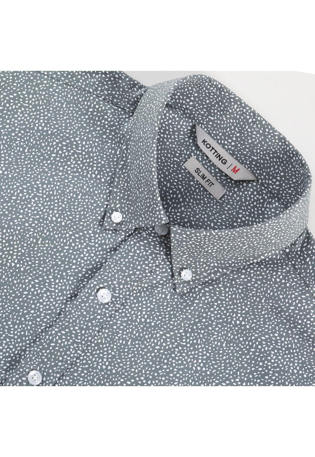 Camisa Manga Larga Fantasía Estampada Slim Fit Botón Cuello Gris oscuro-3