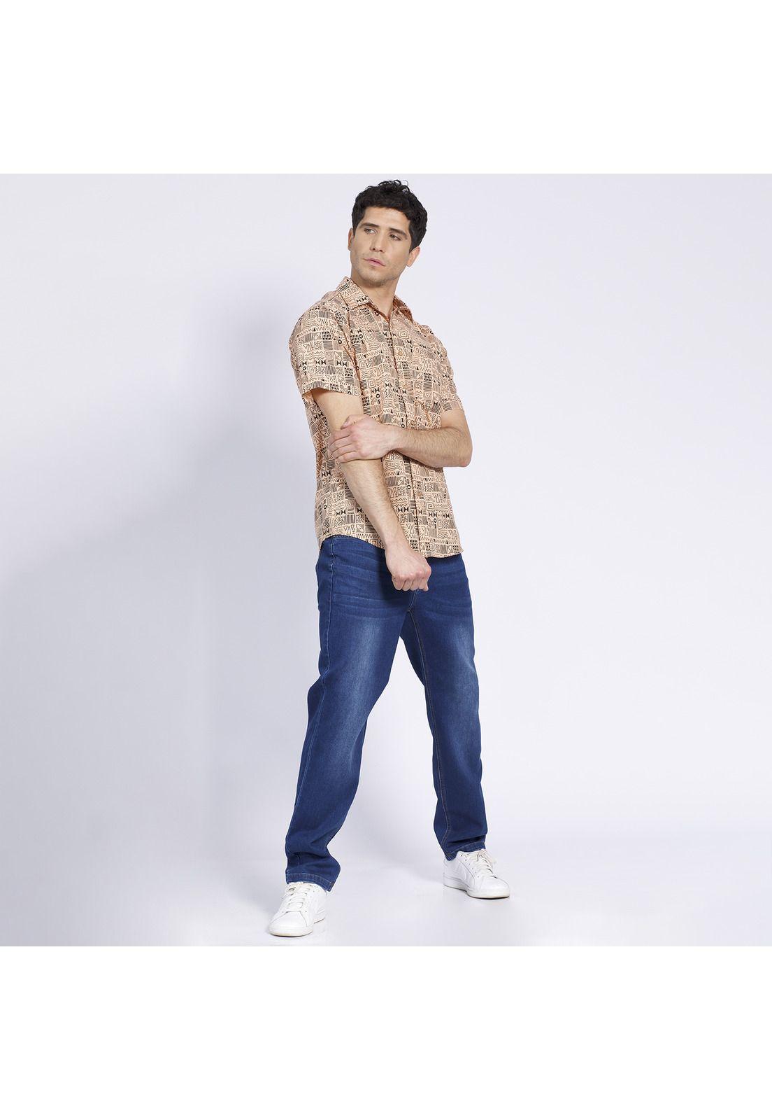Camisa Manga Corta Guayabera Estampada Regular Fit Cuello Semi Italiano Damasco medio-0