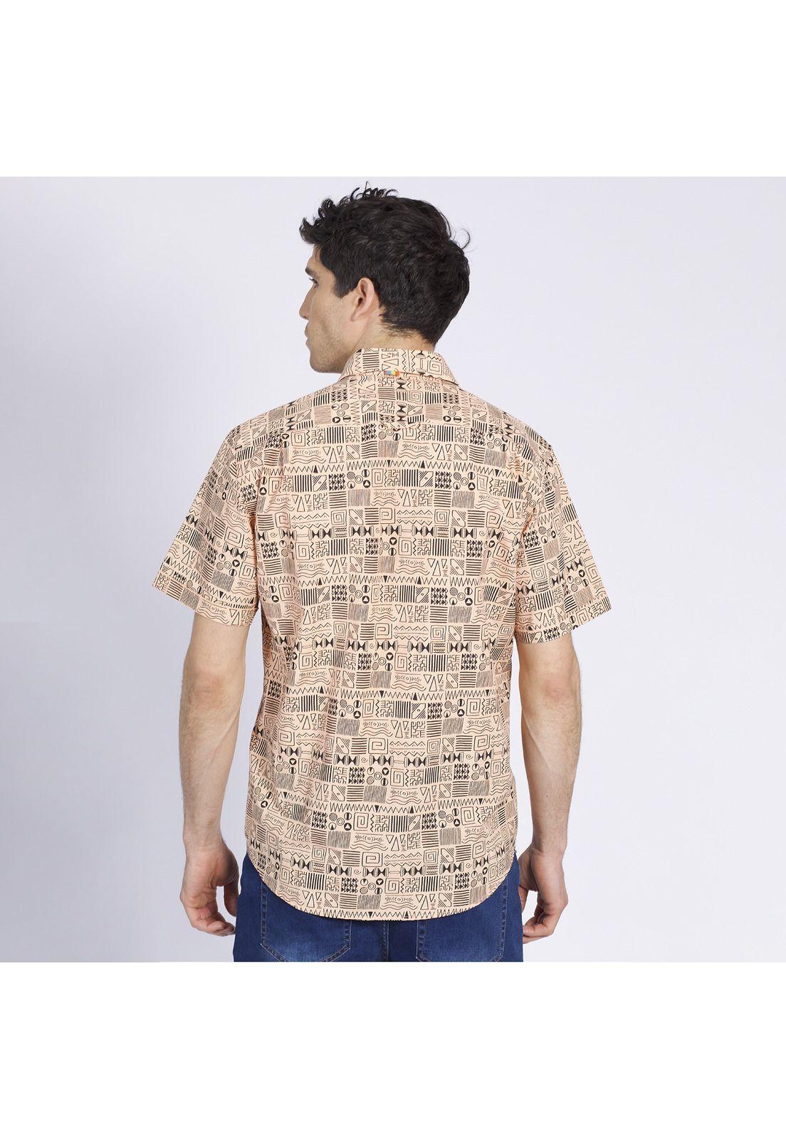Camisa Manga Corta Guayabera Estampada Regular Fit Cuello Semi Italiano Damasco medio-2