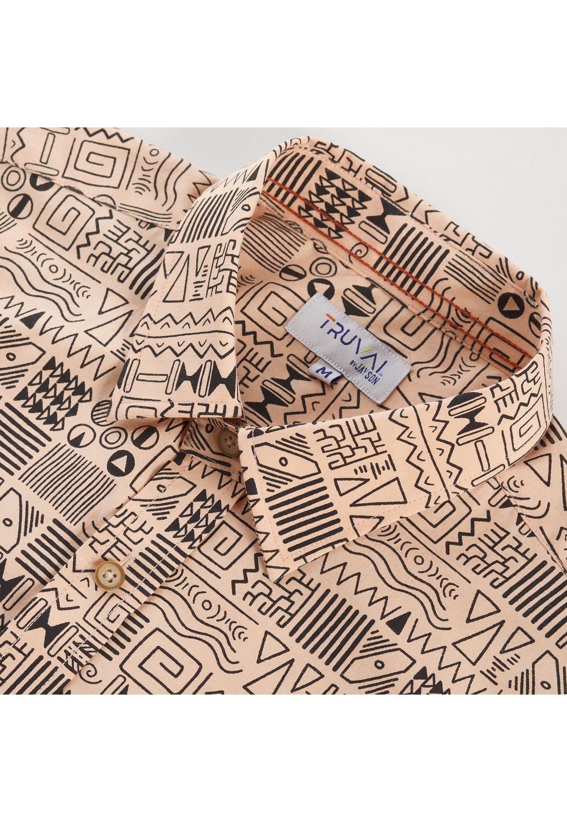 Camisa Manga Corta Guayabera Estampada Regular Fit Cuello Semi Italiano Damasco medio-3