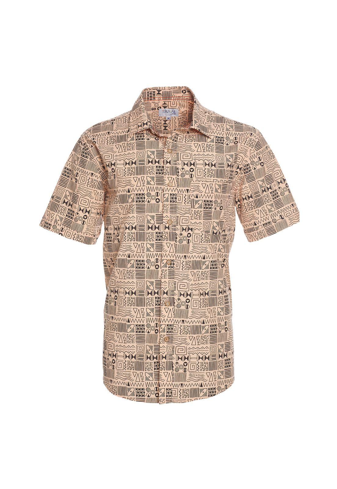 Camisa Manga Corta Guayabera Estampada Regular Fit Cuello Semi Italiano Damasco medio-4