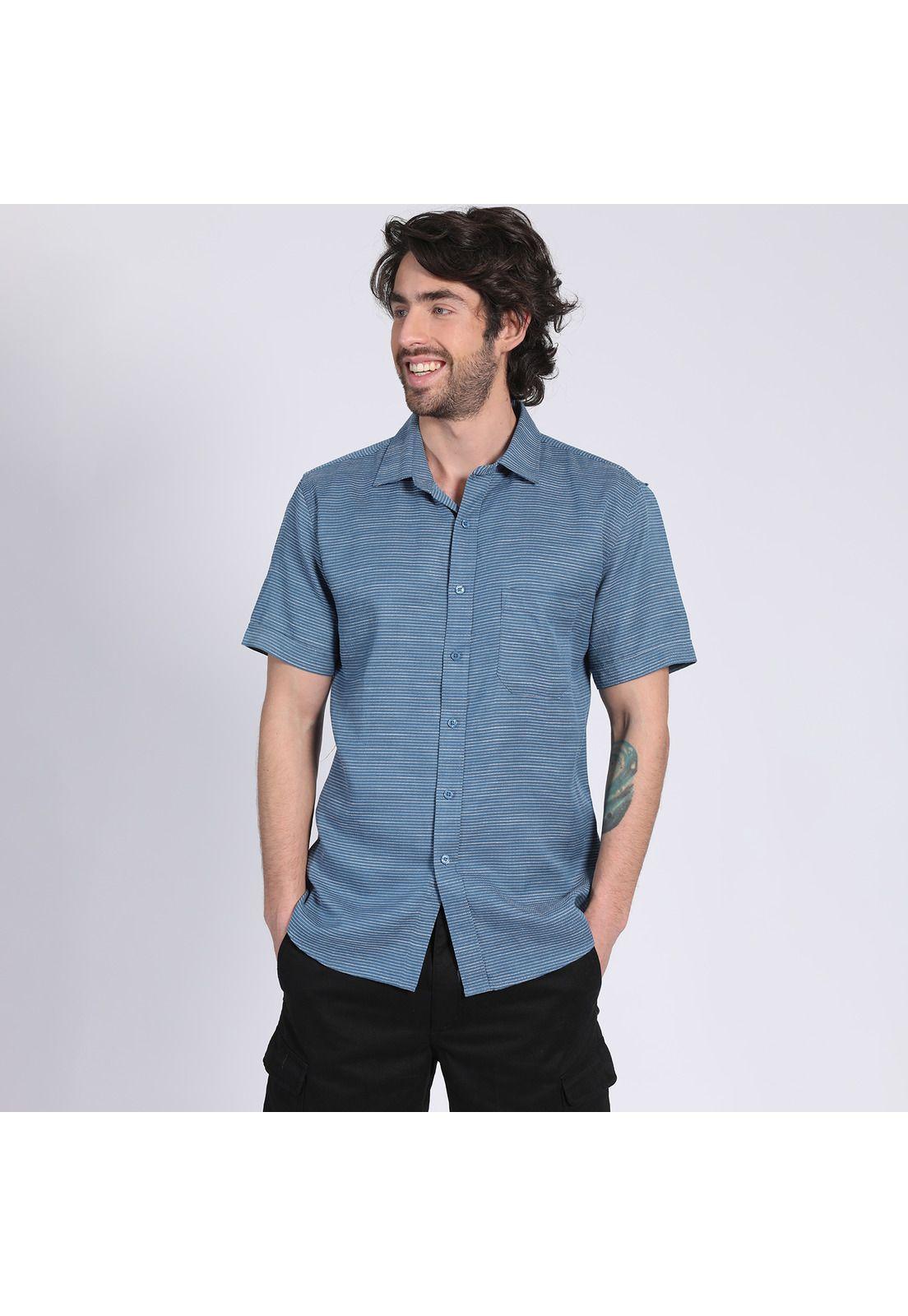 Camisa Manga Corta Dobby Sport Azul-1