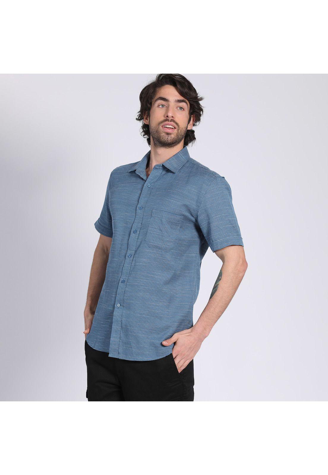 Camisa Manga Corta Dobby Sport Azul-2