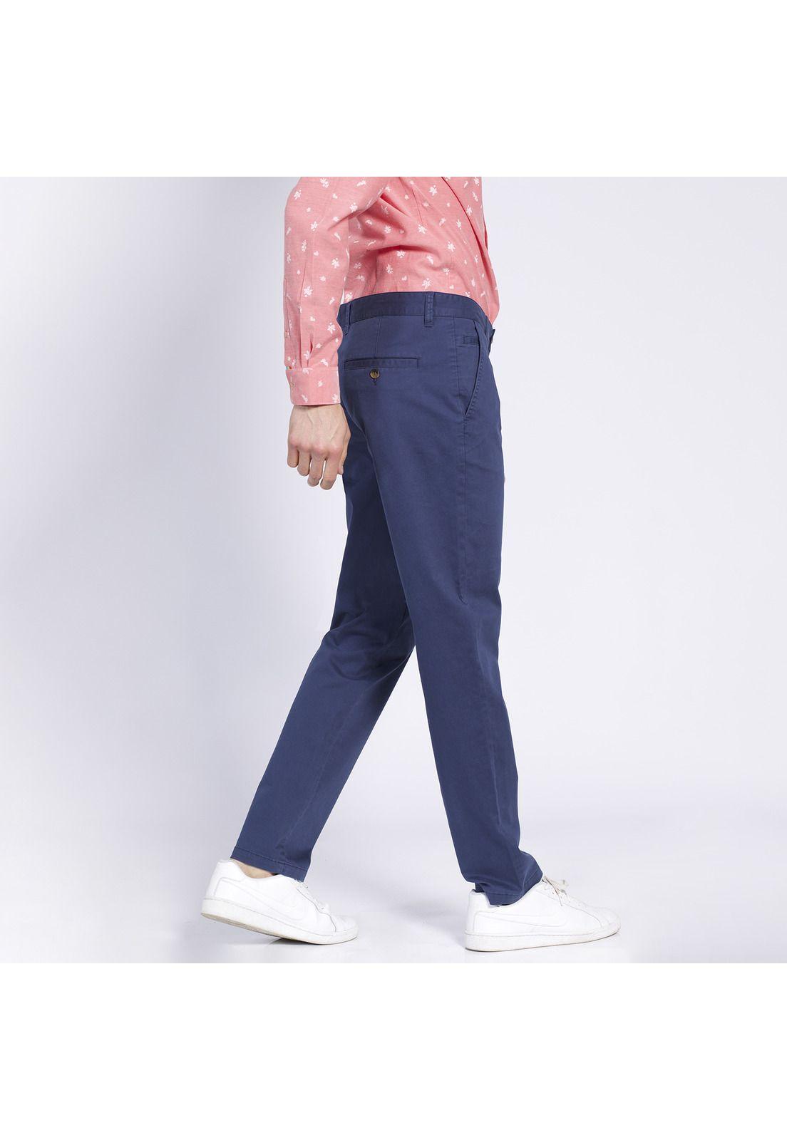 Pantalón Hombre Frente Plano Slim Fit Spandex Azul-2