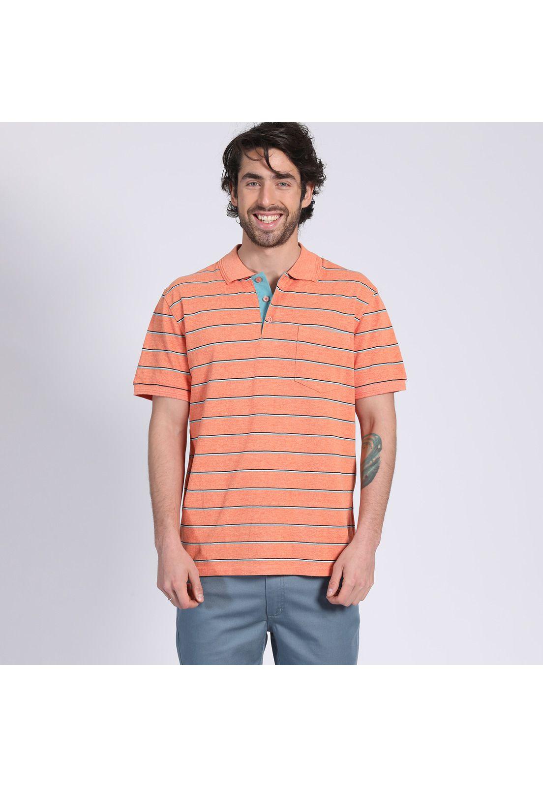 Polera Manga Corta Piqué Listada Coral-1