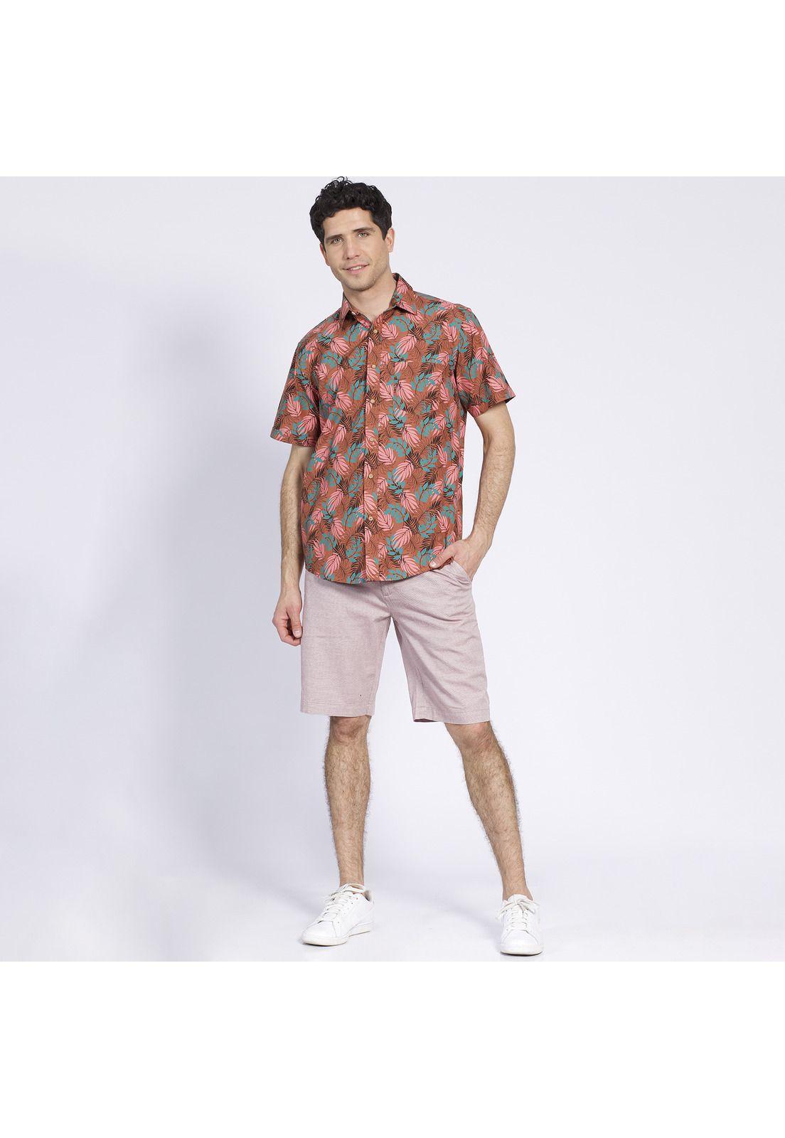 Camisa Manga Corta Guayabera Estampada Regular Fit Cuello Semi Italiano Multicolor-0