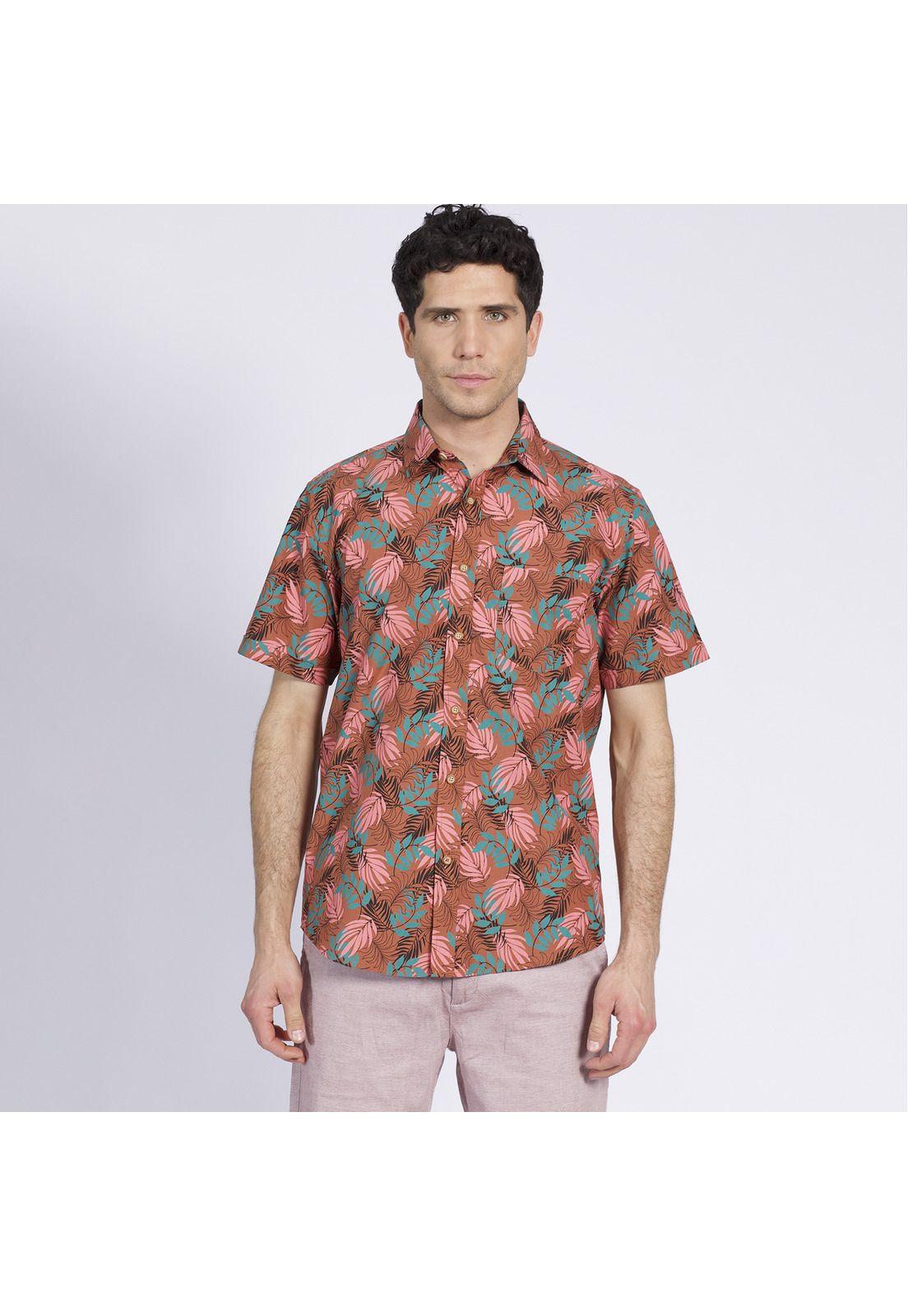 Camisa Manga Corta Guayabera Estampada Regular Fit Cuello Semi Italiano Multicolor-1