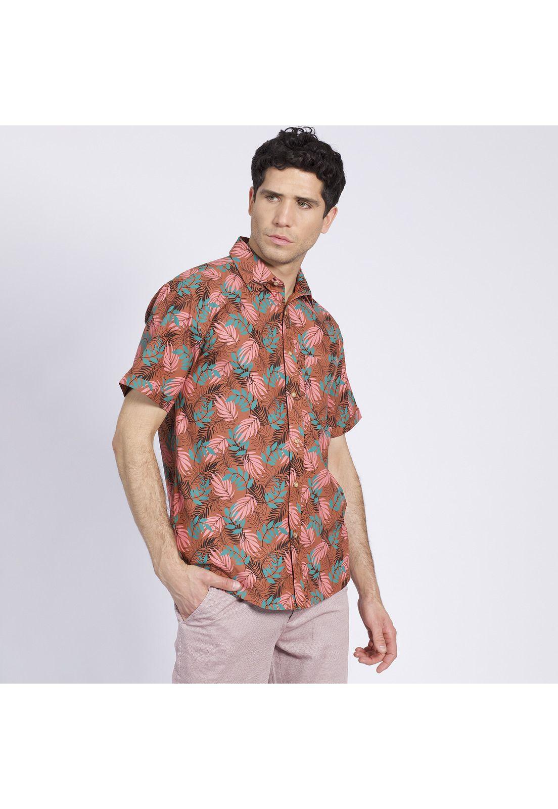 Camisa Manga Corta Guayabera Estampada Regular Fit Cuello Semi Italiano Multicolor-2