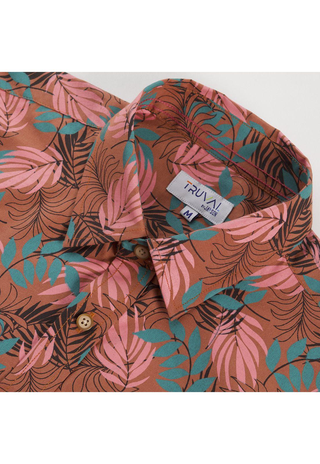 Camisa Manga Corta Guayabera Estampada Regular Fit Cuello Semi Italiano Multicolor-3