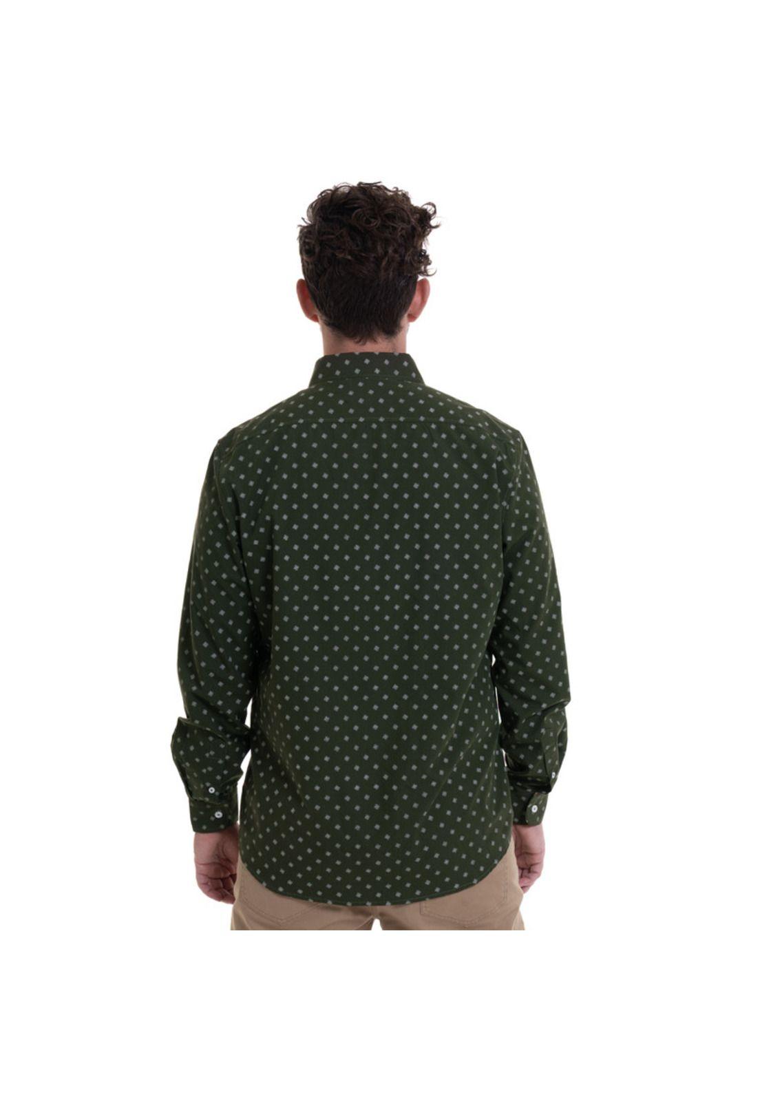Camisa Estampada Microprint Verde Musgo-1