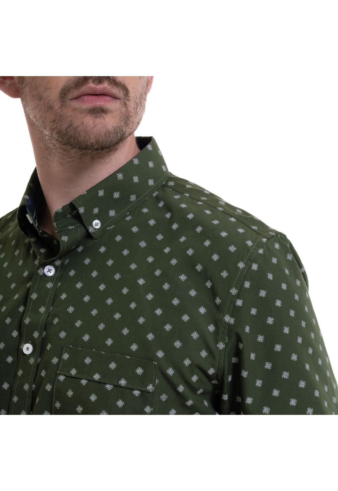 Camisa Estampada Microprint Verde Musgo-3