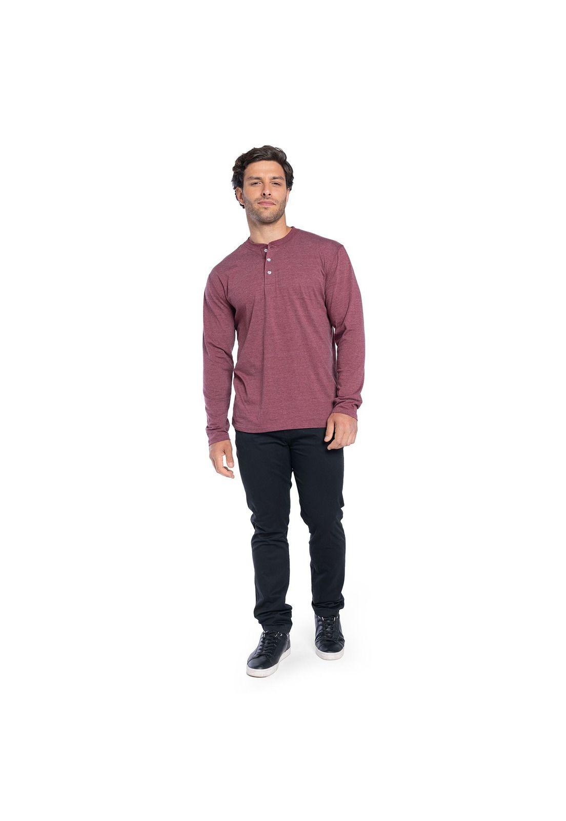 Polera Manga Larga Cuello Redondo Botones Hombre-3