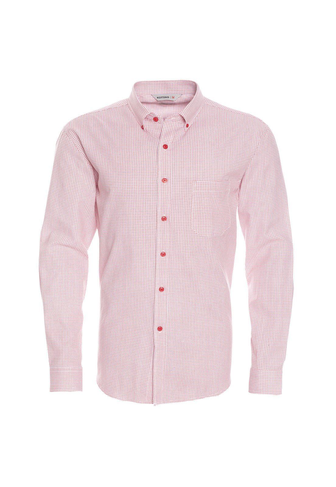 Camisa Manga Larga Fantasía Estampada Slim Fit Botón Cuello Rosado-0