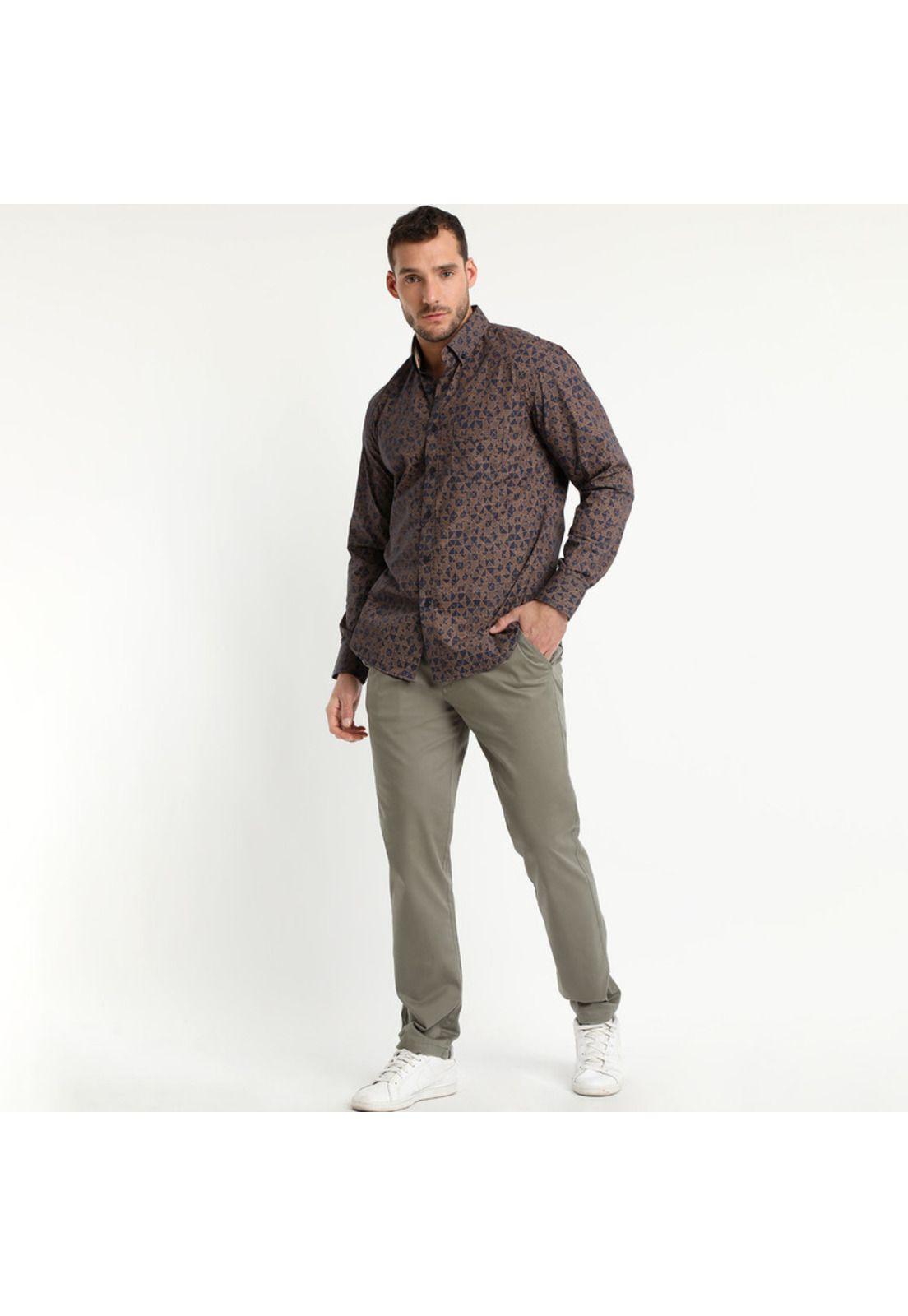 Camisa Trevira Estampada Café Oscuro-0