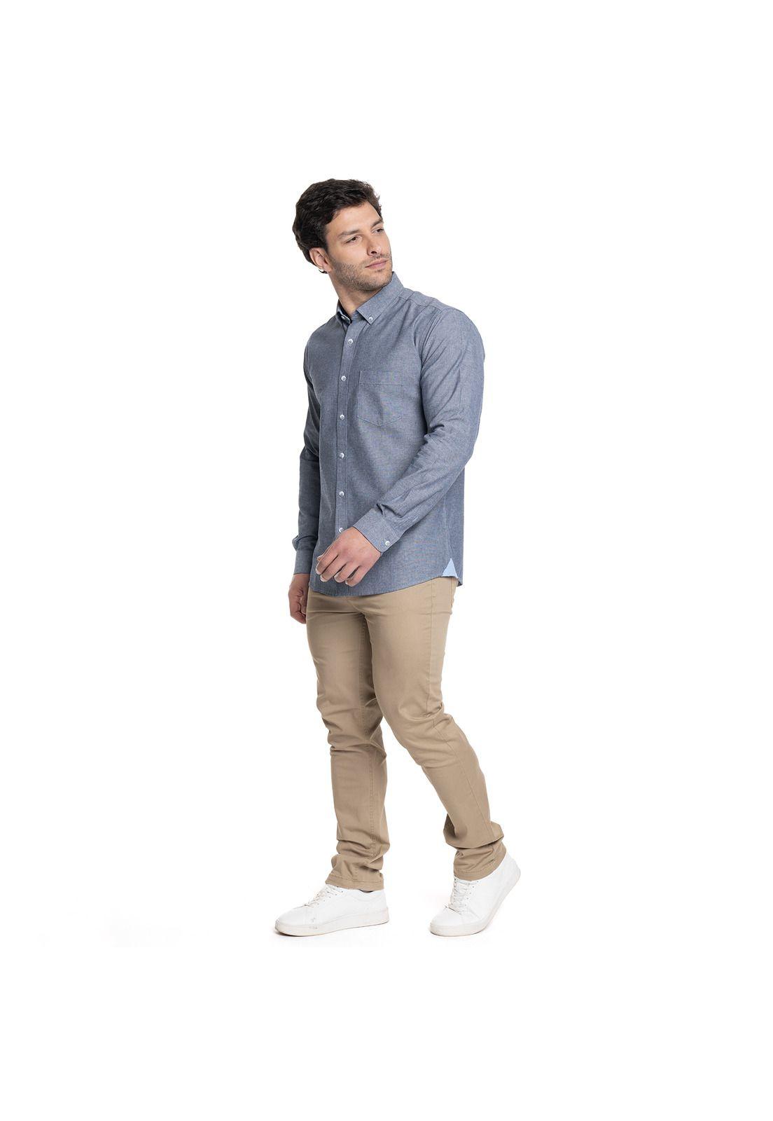 CAMISA HOMBRE MANGA LARGA CUELLO SEMI ITALIANO CHAMBRAY-3