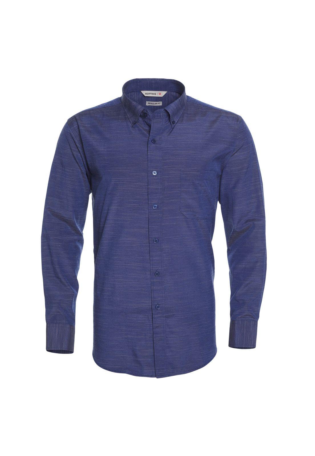 Camisa Manga Larga Color Sólido Azul-0