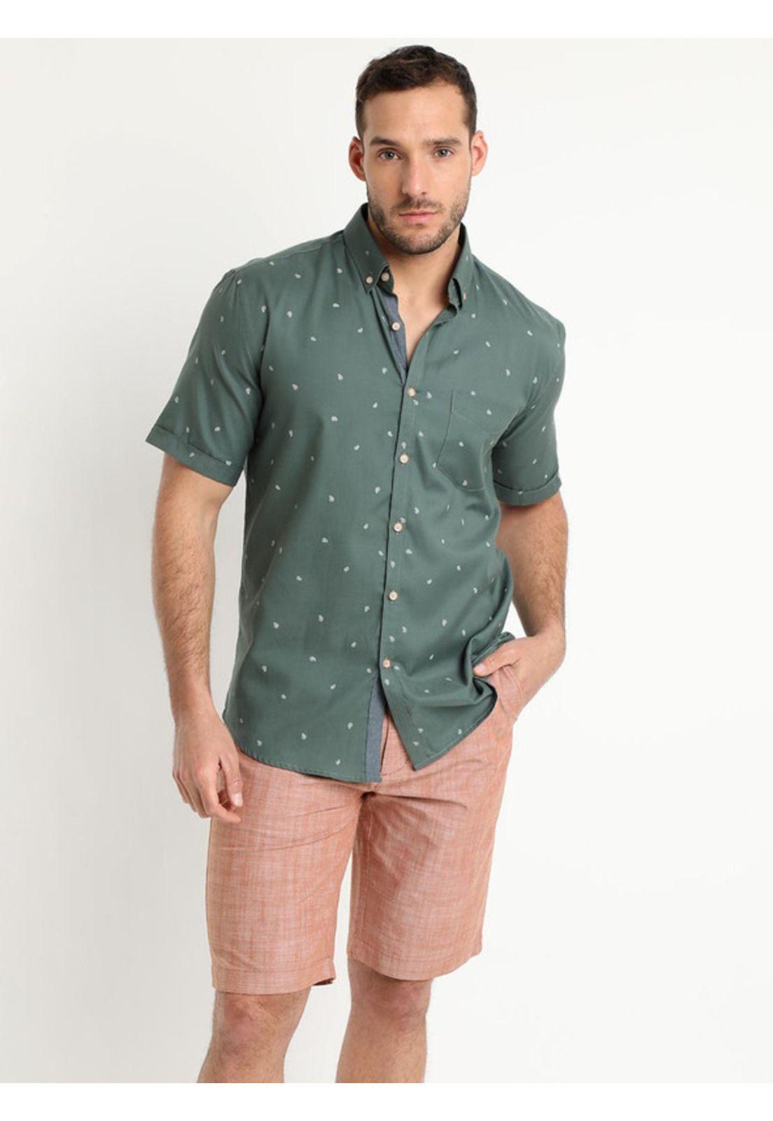 Camisa Oxford Estampada Verde Petróleo-1