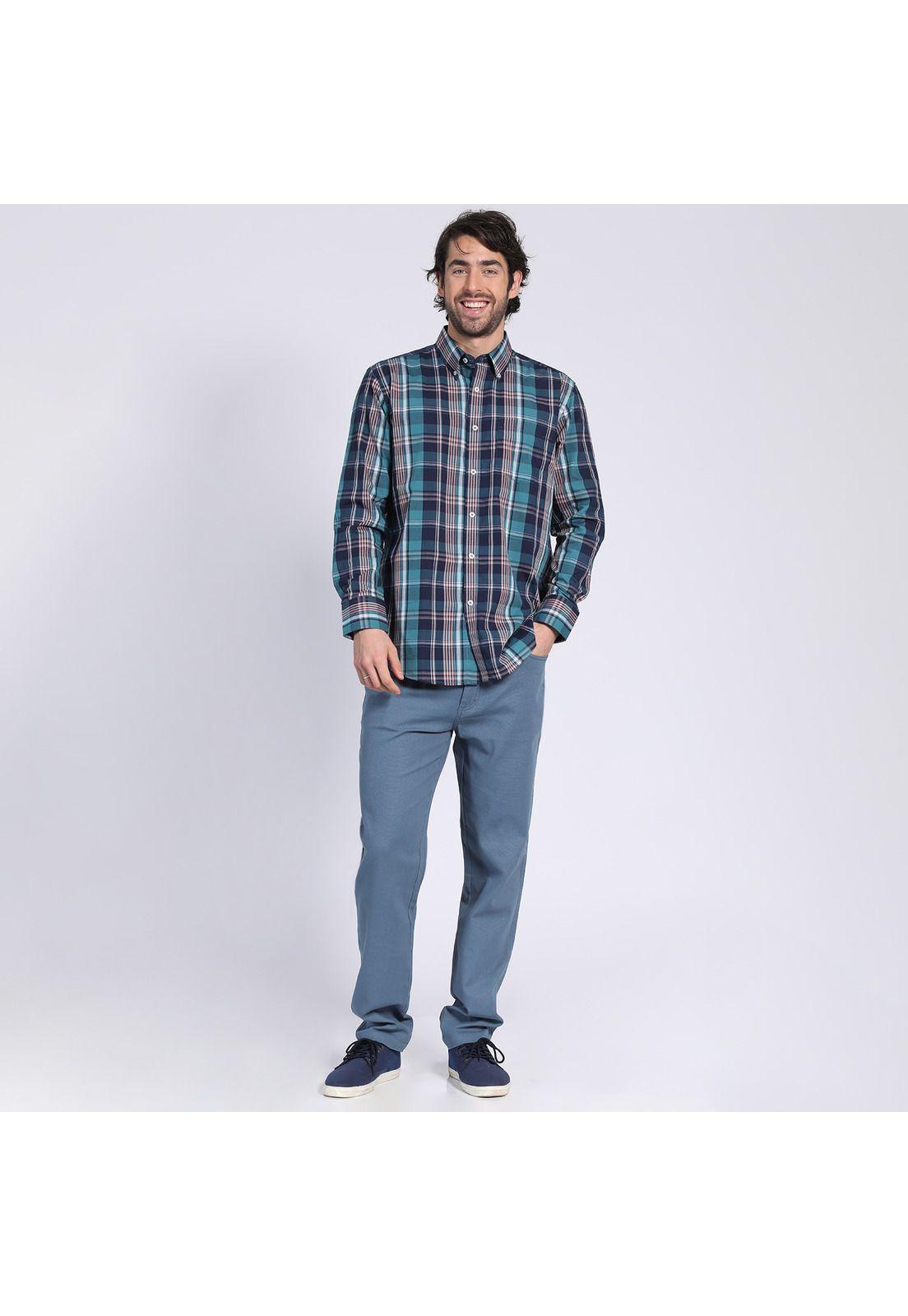 Camisa Manga Larga Fantasía Premium Regular Fit Botón Cuello Verde oscuro-0