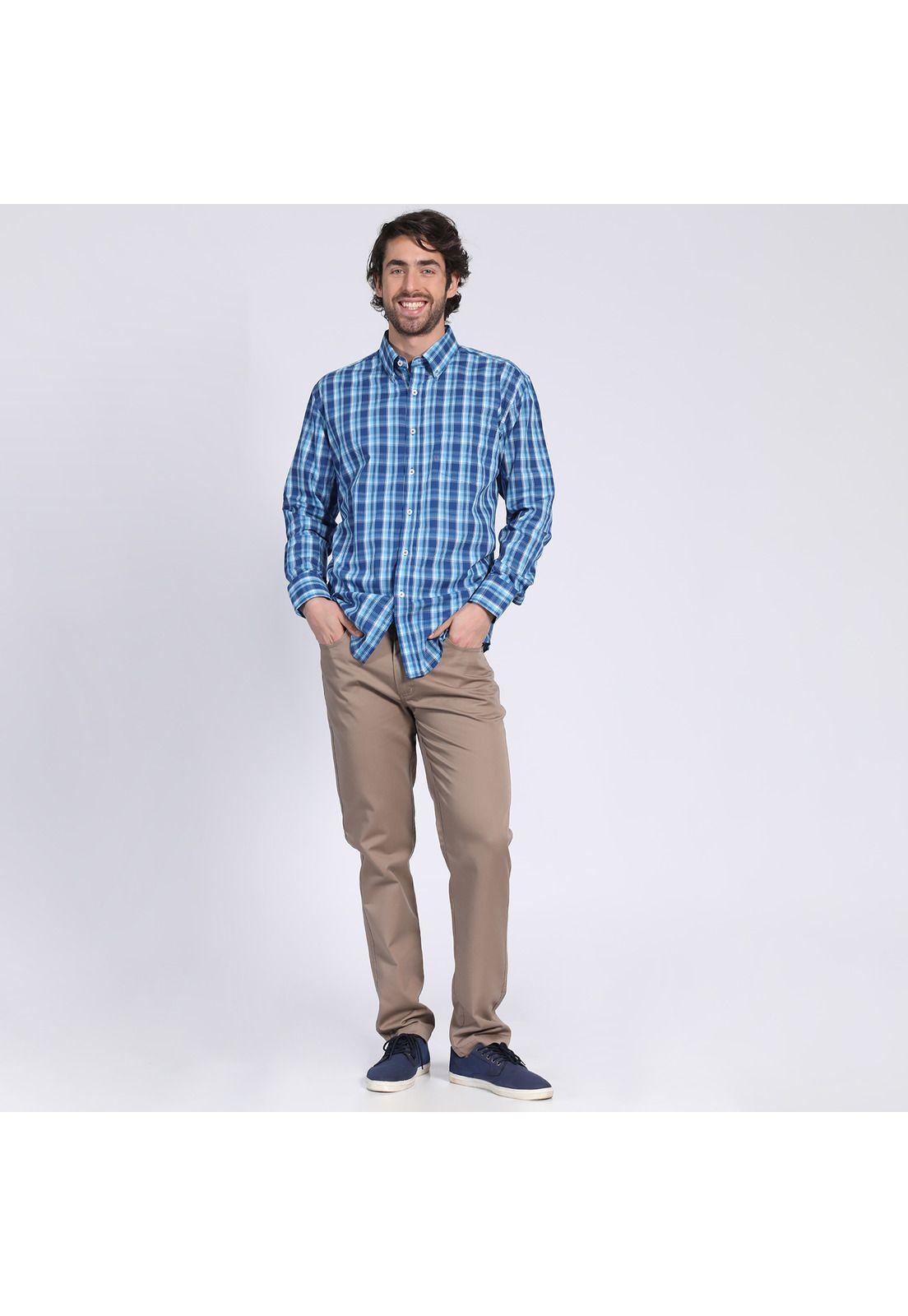 Camisa Manga Larga Fantasía Premium Regular Fit Botón Cuello Azul marino-0